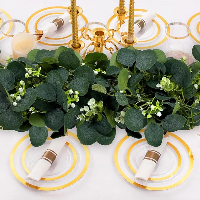 Eucalyptus Garland, 4Pcs 6FT Green Flower Garland Decor, Spring Summer Artificial Faux Eucalyptus Leaves Greenery Vines for Table Runner Wedding Arches Mantle Centerpieces Backdrop Decorations
