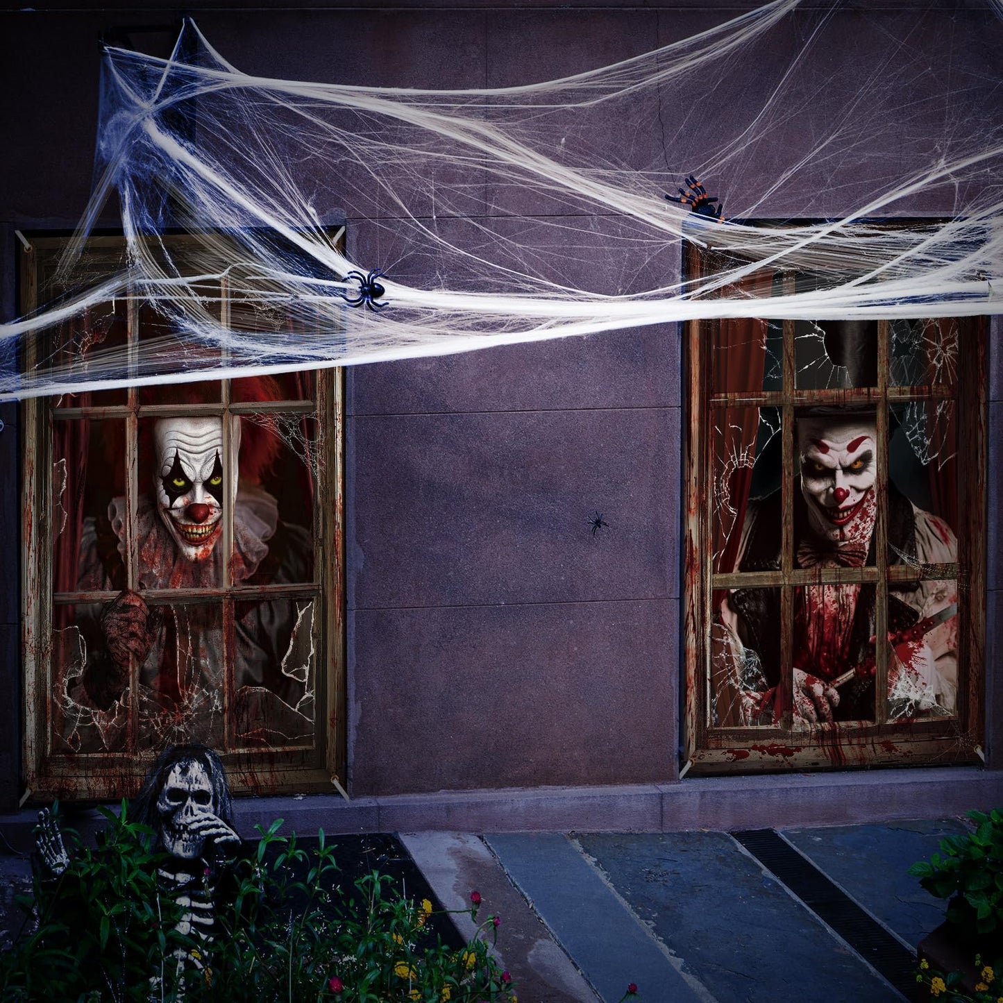 Fanfanwin 3 Pcs Halloween Evil Circus Window Door Covers Decorations Set Scary Clown Ghost Skull Curtain Decor Bloody Creepy Carnival Poster Backdrop Banner Halloween Window Silhouette for Party Decor