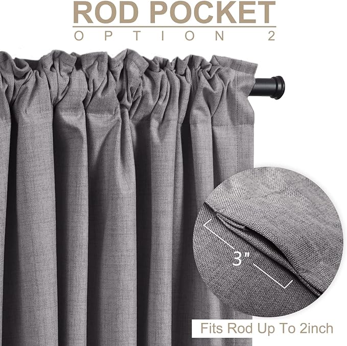 100% Blackout Shield Linen Blackout Curtains for Bedroom 84 Inches Long, Back Tab/Rod Pocket Living Room Drapes, Thermal Insulated Blackout Curtains 2 Panels Set, 50" W x 84" L, Darkgray