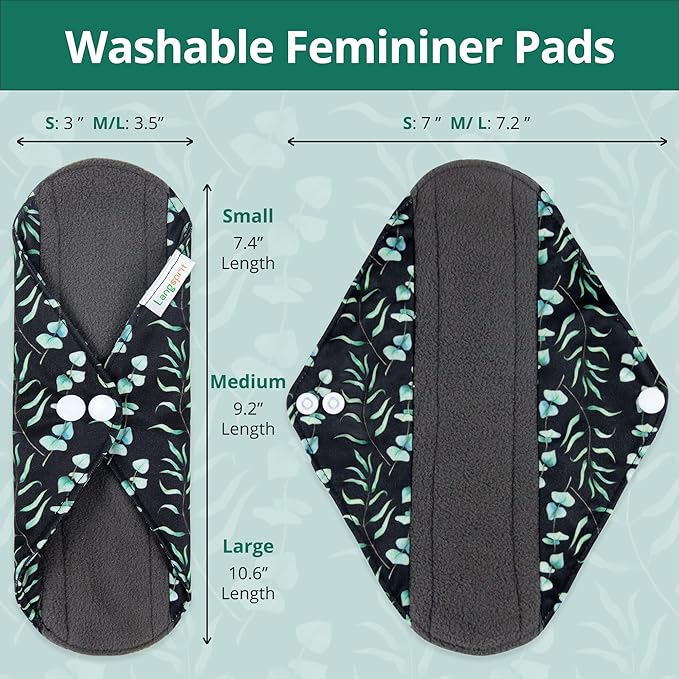 Langsprit Absorbent Reusable Menstrual Sanitary Pads/Washable Cloth Menstrual Period Pads,Reusable Panty Liners(Winter,M)