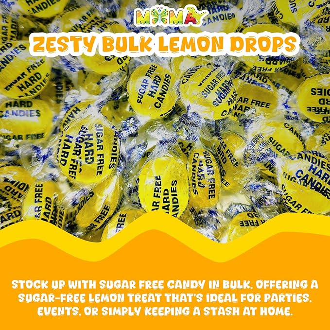 Sugar Free Lemon Drops Hard Candy - 1 lb Sweet & Citrusy Bulk Candy Individually Wrapped - Gluten Free, Keto Friendly, Vegan Lemon Drops Mima's Summer Mega Sale Treats Bag