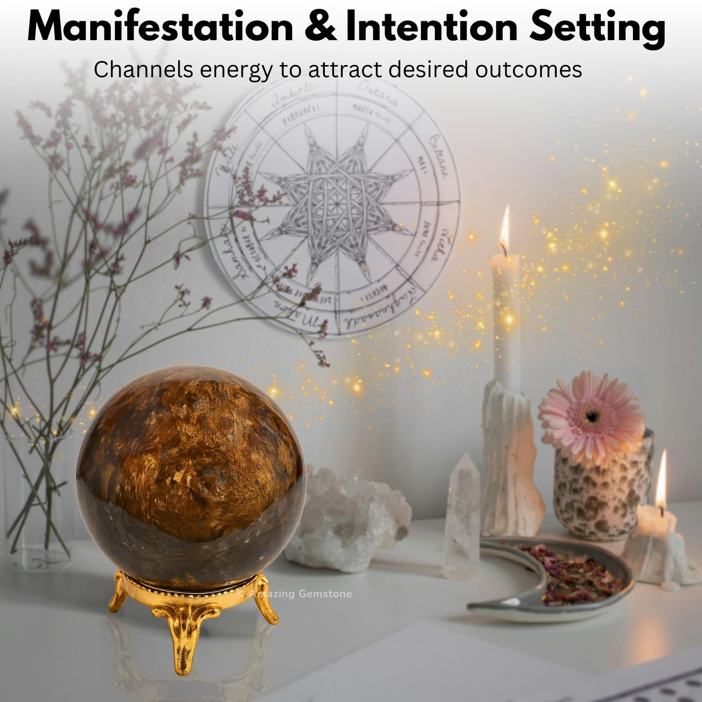 Bronzite Crystal Ball with Stand - 2" Inches Crystal Sphere Meditation Balls for Witchcraft and Decorative Balls