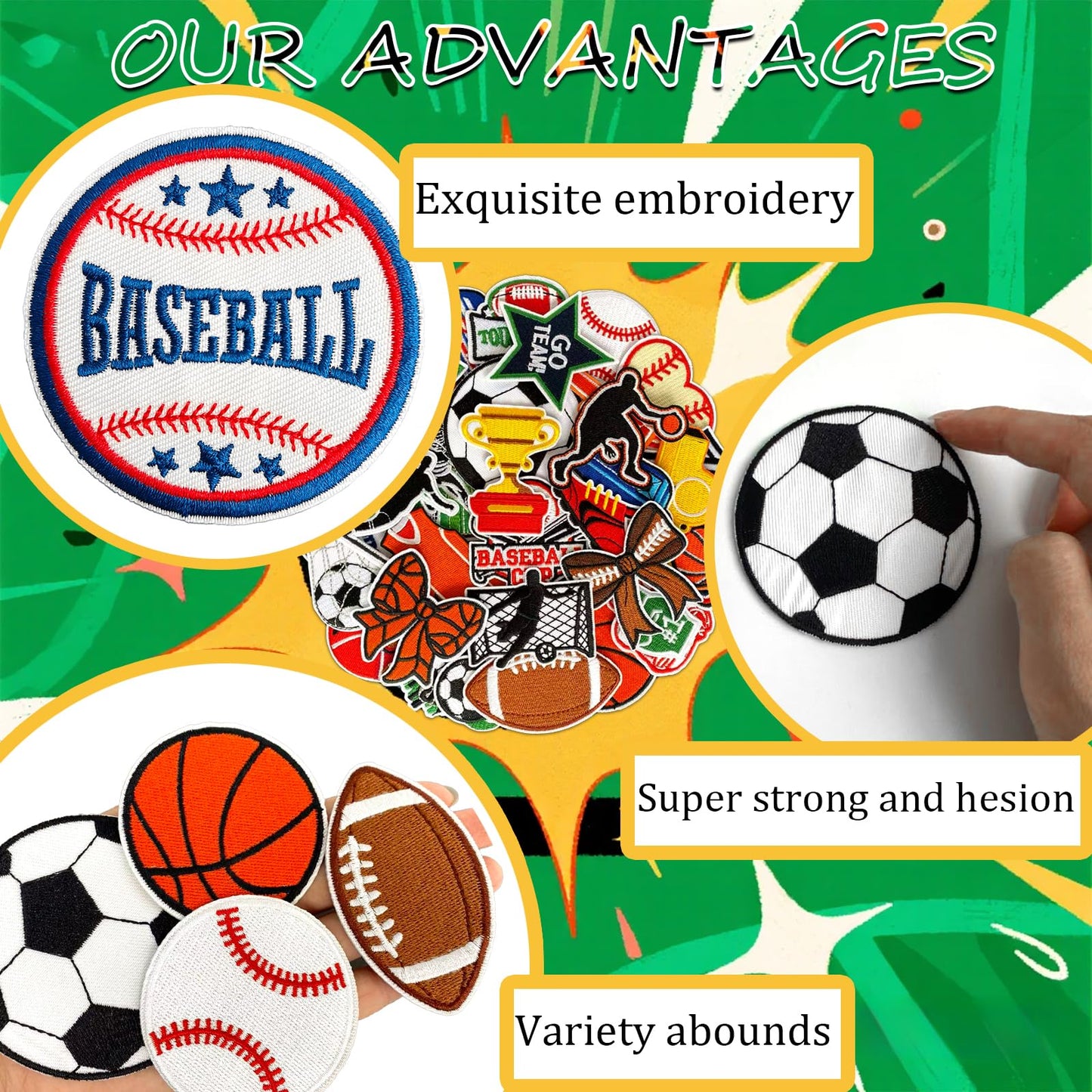 SYLVASS 36-Piece Sports Iron On Patches, Embroidered Sports Appliques for Clothing, Backpacks, Hats, Jerseys, Jeans DIY Accessory