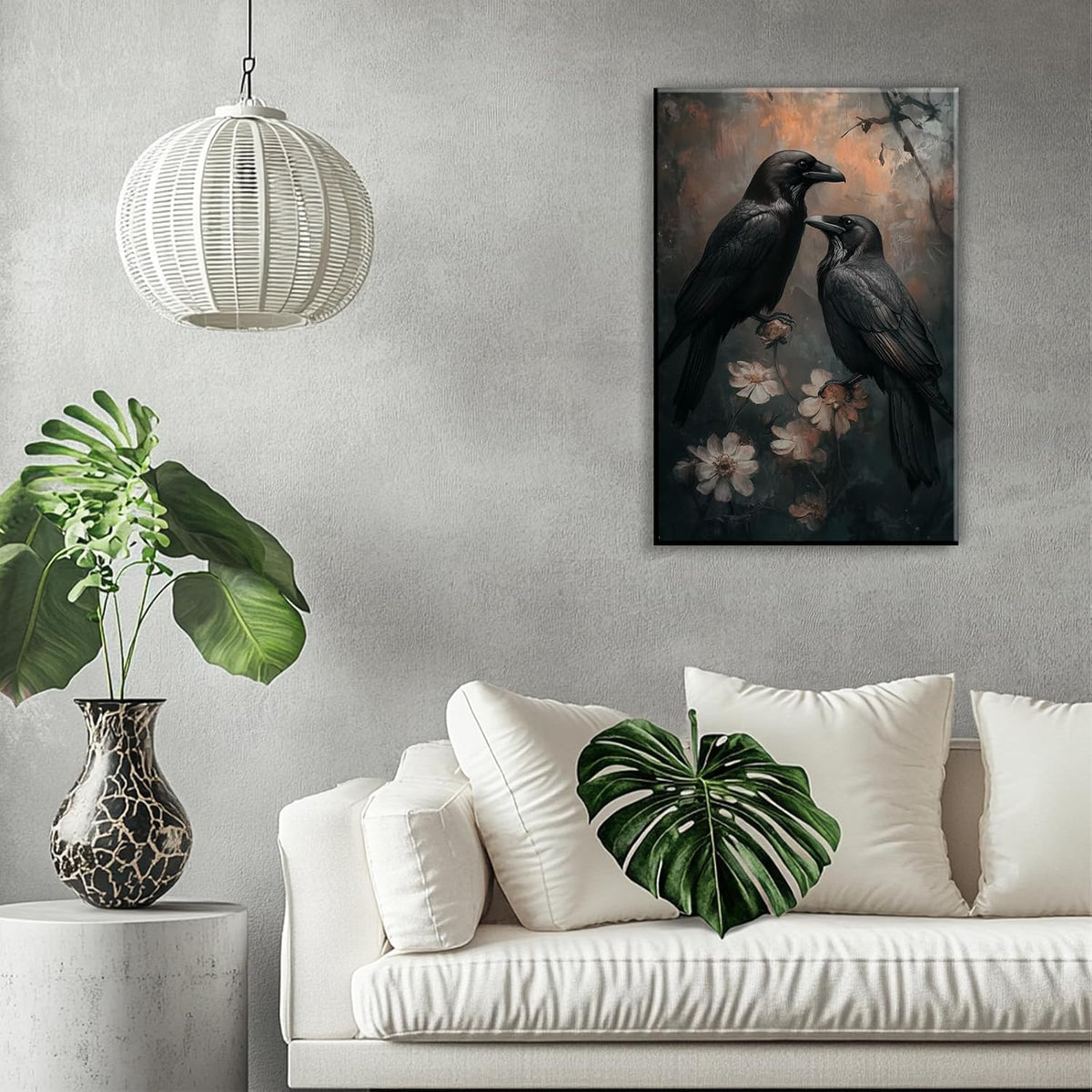 OAAPITI Birds Canvas Wall Art Black Couple Crow Picture Print Vintage Gothic Raven Artwork for Living Room Halloween Home Wall Decor(Artwork-7,12"x18")