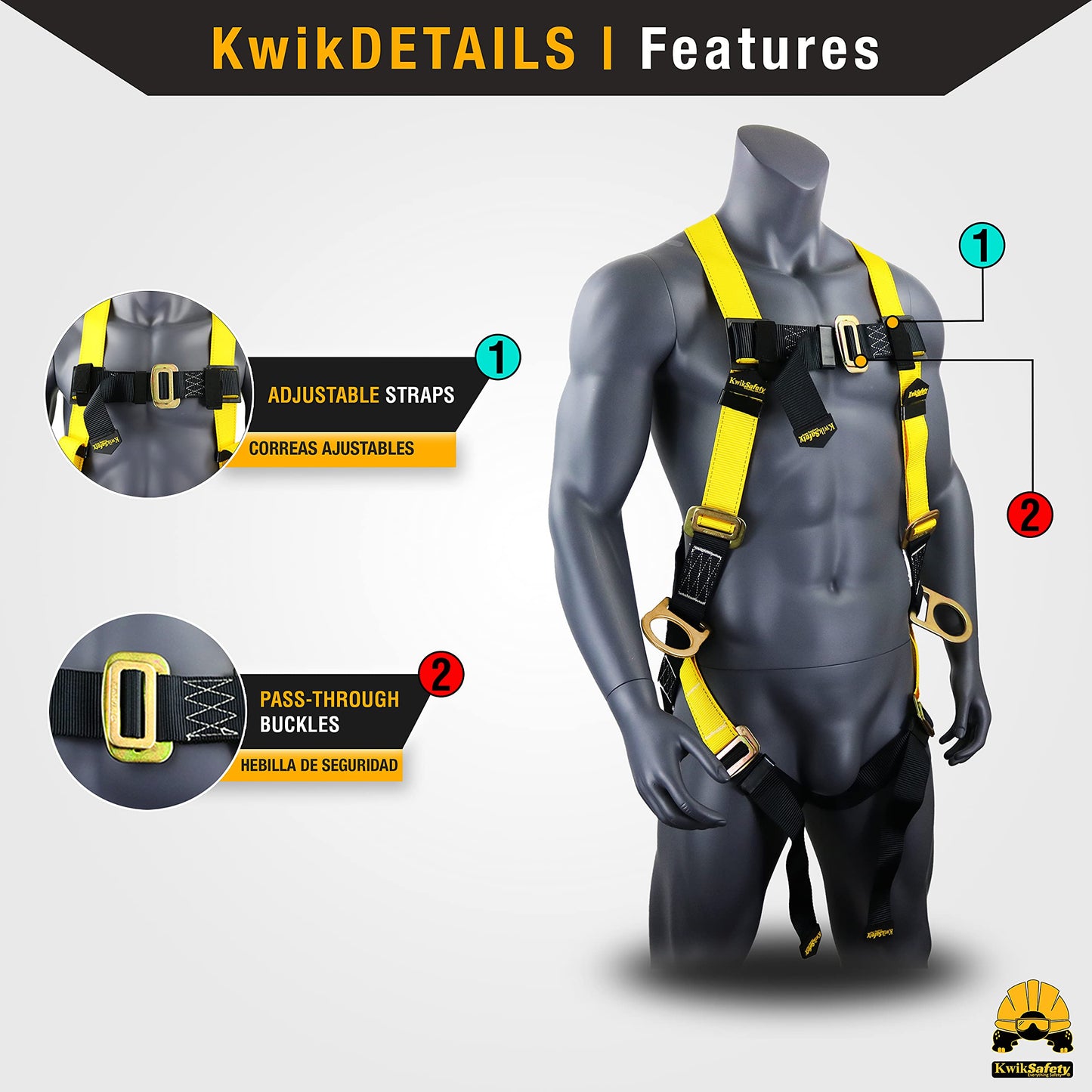 KwikSafety - Charlotte, NC - THUNDER [COMBO] 3D Ring Full Body Safety Harness, 6' Lanyard, Tool Lanyard, ANSI OSHA PPE Fall Protection Arrest Restraint Equipment Universal Construction Roofing