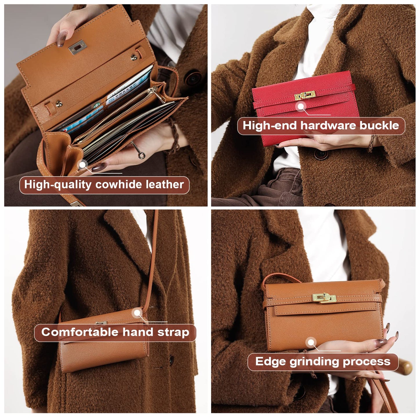 POPSEWING Designer Long Wallet DIY Kit for Women, Leather Purse Clutch Making Kits, Hand Stitched Leather Sewing Kit for Women's Bag, Handmade Bag Craft Kit for Girls Gift (Brown)