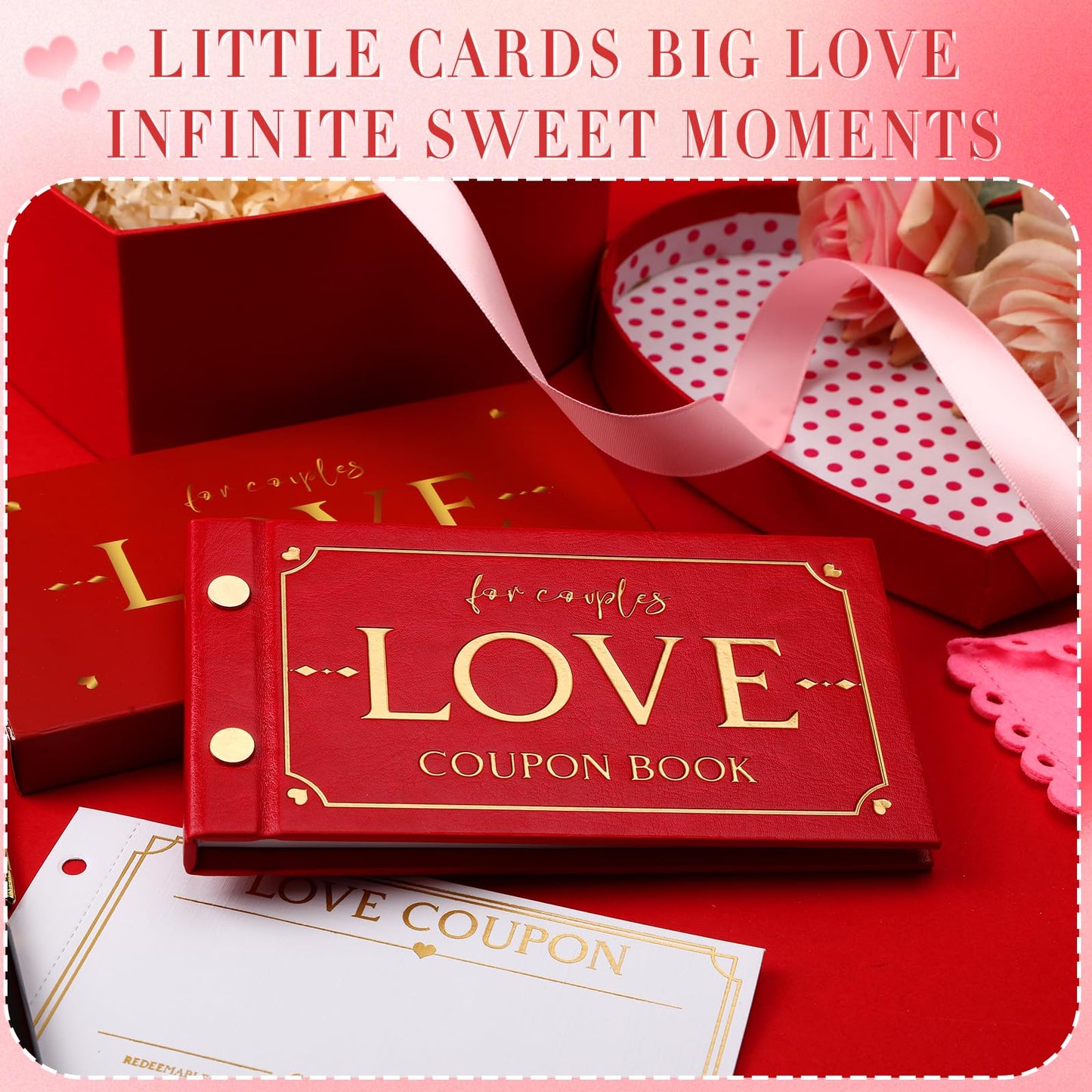 JULEASEL Love Coupons for Him – 30 Blank Personalized Coupons | Romantic Valentines Gifts for Him, Thoughtful Valentines Day Gifts for Husband, Cute Vday Gift for Boyfriend (Ruby Red)