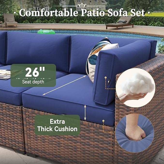 Aoxun 15 Piece Patio Furniture Set with 44” Fire Pit Table Wicker Rattan Outdoor Sectional Sofa Set with Coffee Table and Thickened Cushions, Blue (Waterproof Cover Included)