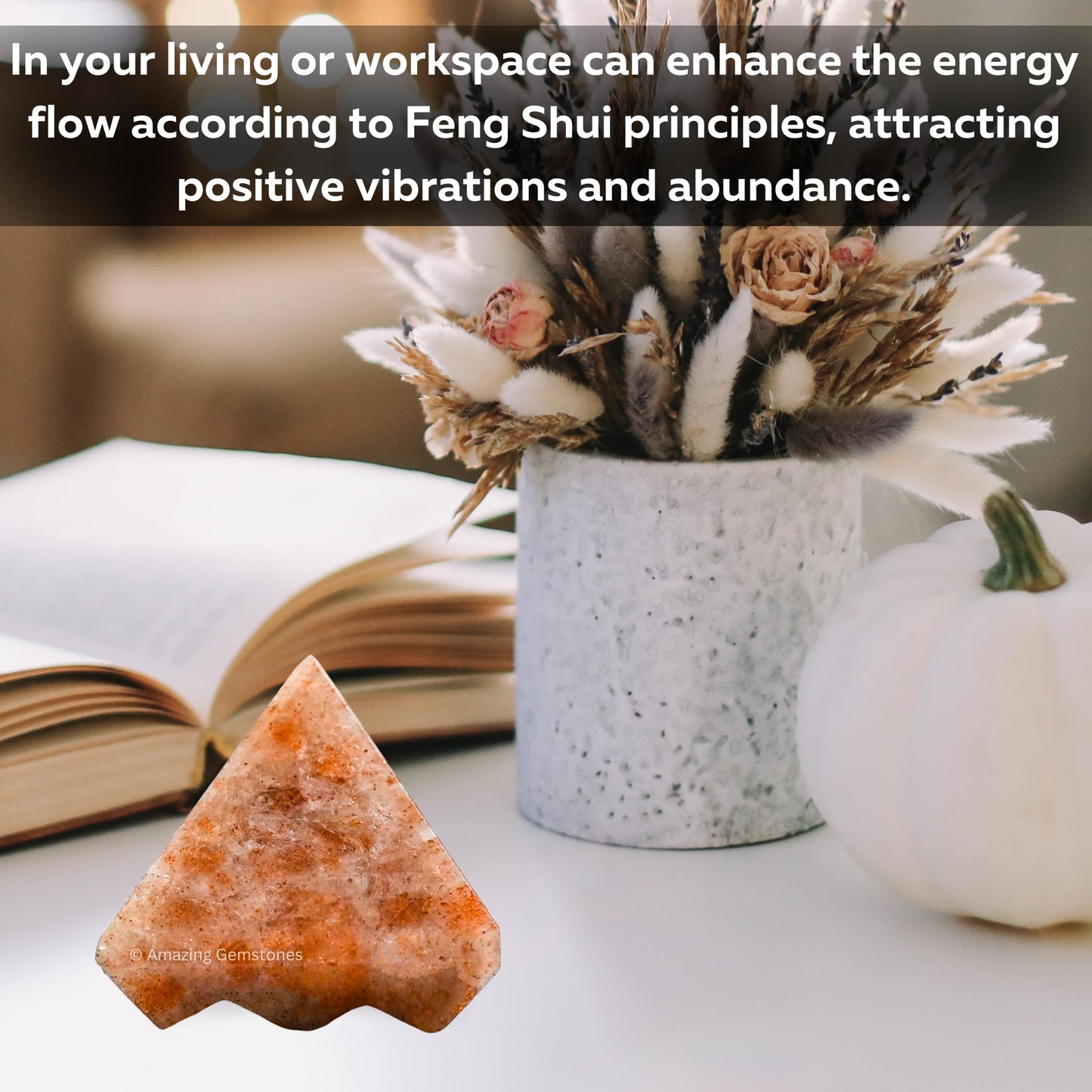 Amazing Gemstone Sunstone Crystal Pyramid with 9 Pyramid Plate Bottom - 1" Mini Pyramid Figurine of Natural Stone Pyramid for Meditation, Reiki, Chakra Balancing Vastu Pooja and Crystal Grids