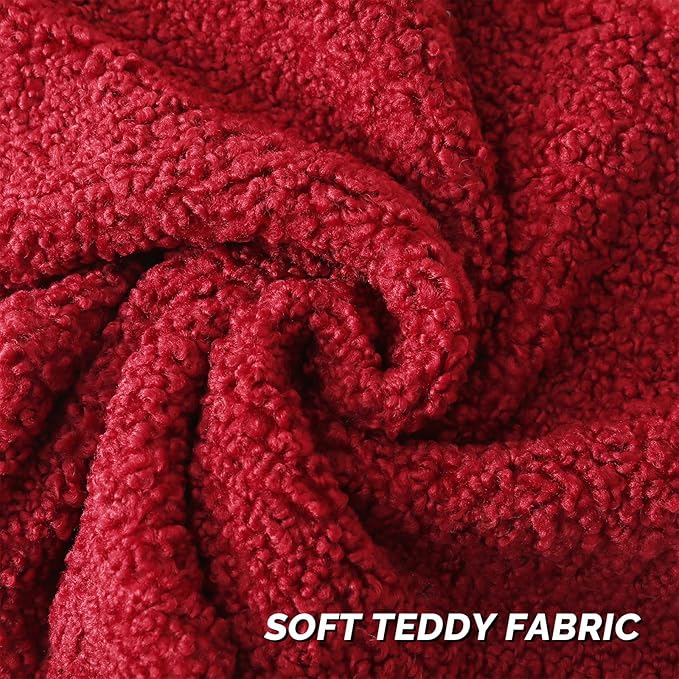 FUTEI Christmas Maroon Red Throw Pillow Covers 26x26 Inch Set of 2,Furry Faux Fur Teddy Boucle Textured Cushion Covers,Soft Fluffy Decorative Euro Pillow Shams,Home Decor for Couch Bed Living Room Car