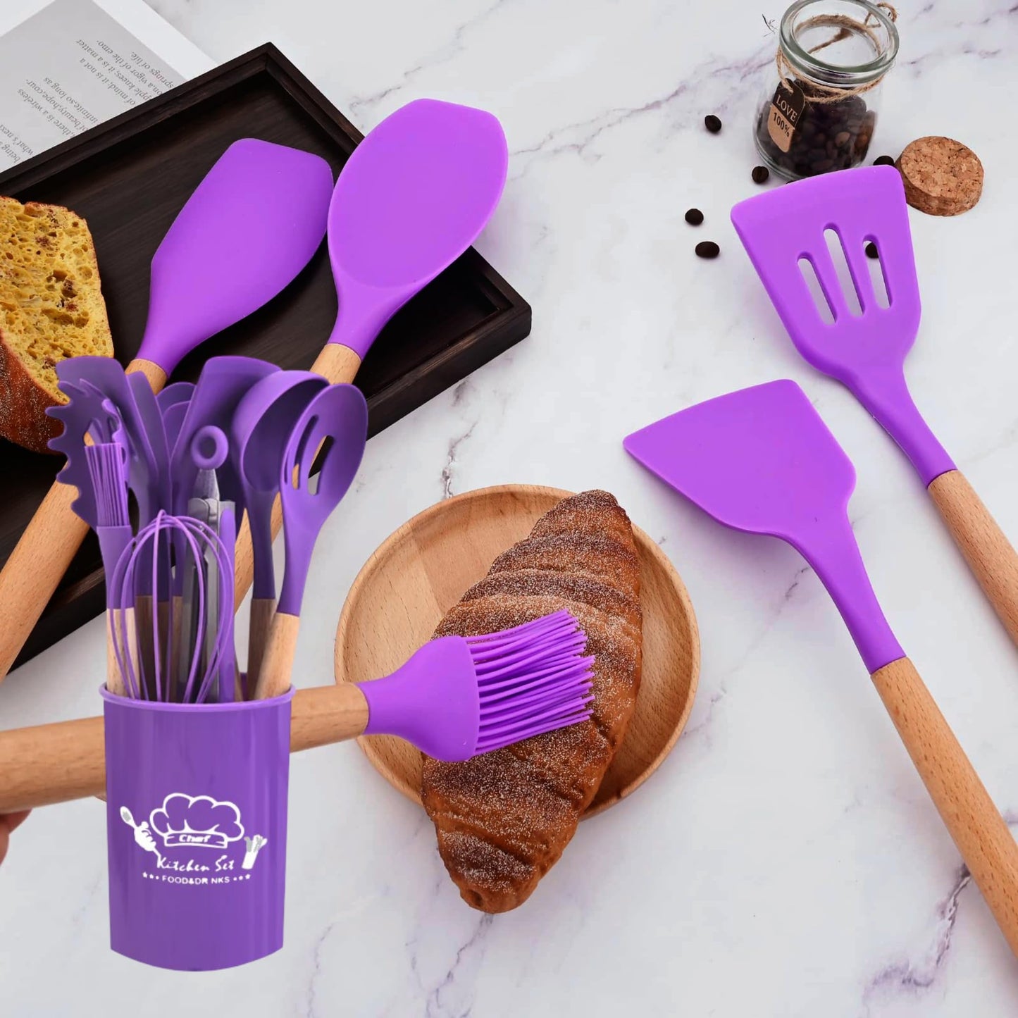 Silicone Kitchen Cooking Utensils Set, 12Pcs, Creative Baking Silicone Shovel Piece Non-Stick Frying Cooking