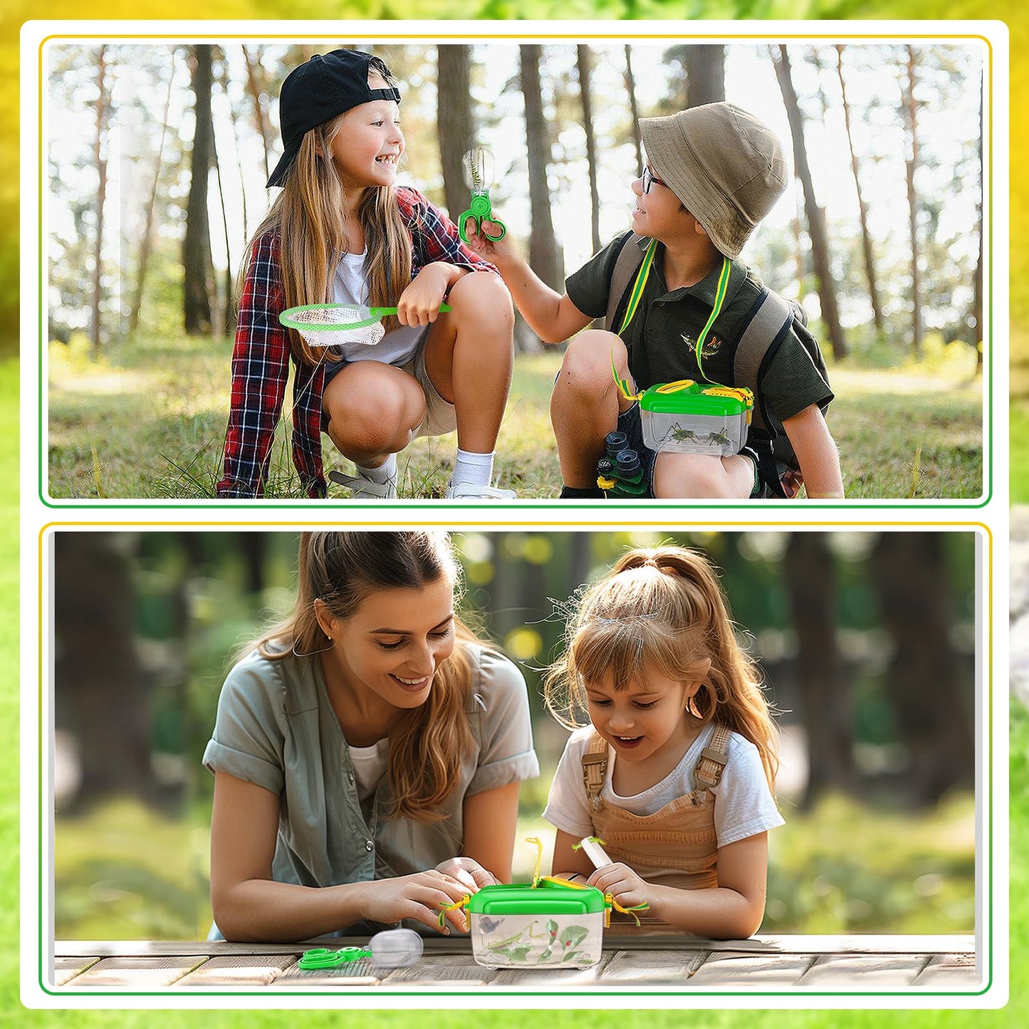 Biubee Bug Catcher for Kids- Sturdy Bugs Catching Kit with Collector Butterfly Net Tweezer, Bug Habitat Outdoor Explorer Kit Gift for Kids Age 3 4 5 6 7 8, 8Pcs, Green