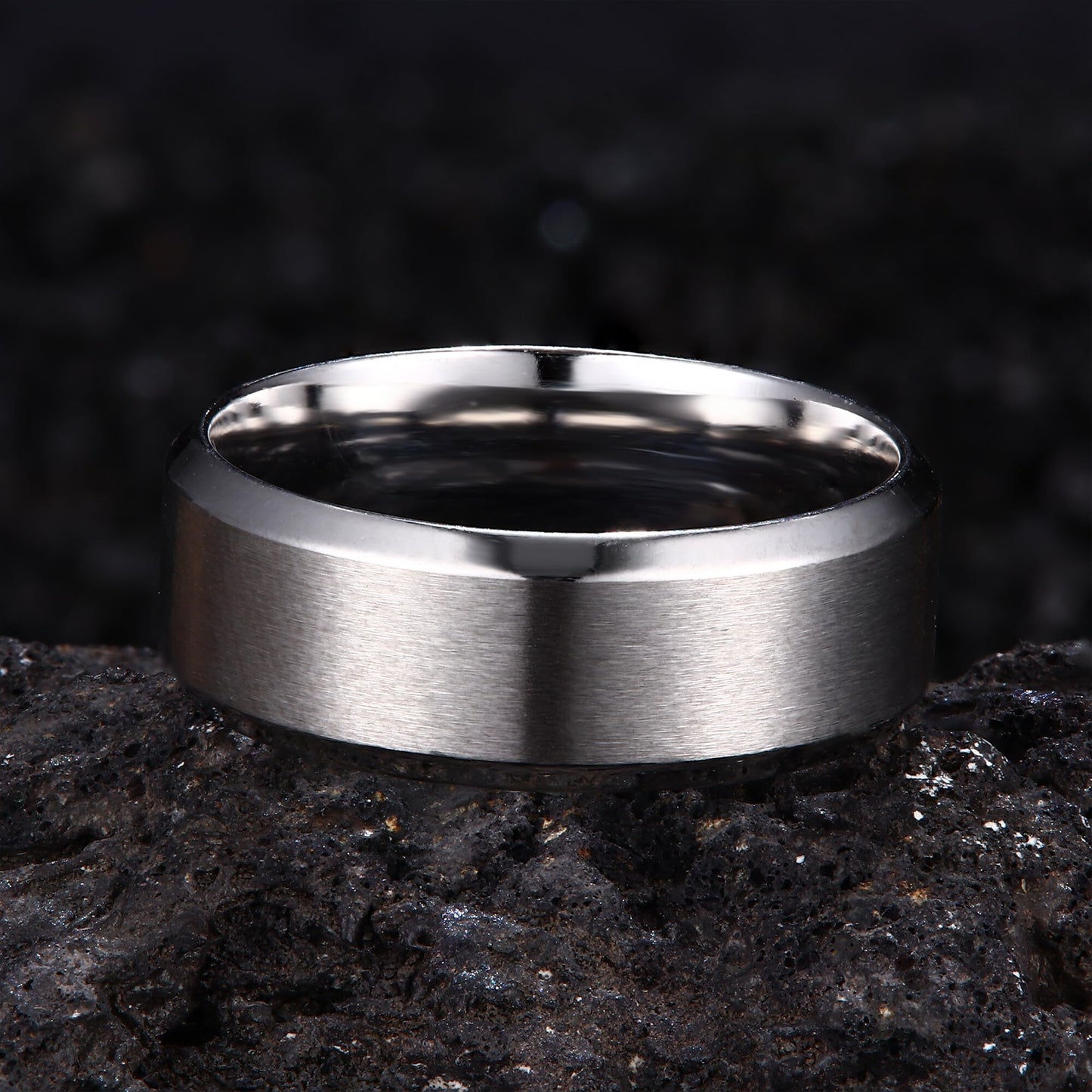 Jstyle Stainless Steel Rings for Men Women 8MM Wedding Band Rings Matte Surface - Beveled Polished Edge Mens Ring Size 7 Silver Plated Ring for Men