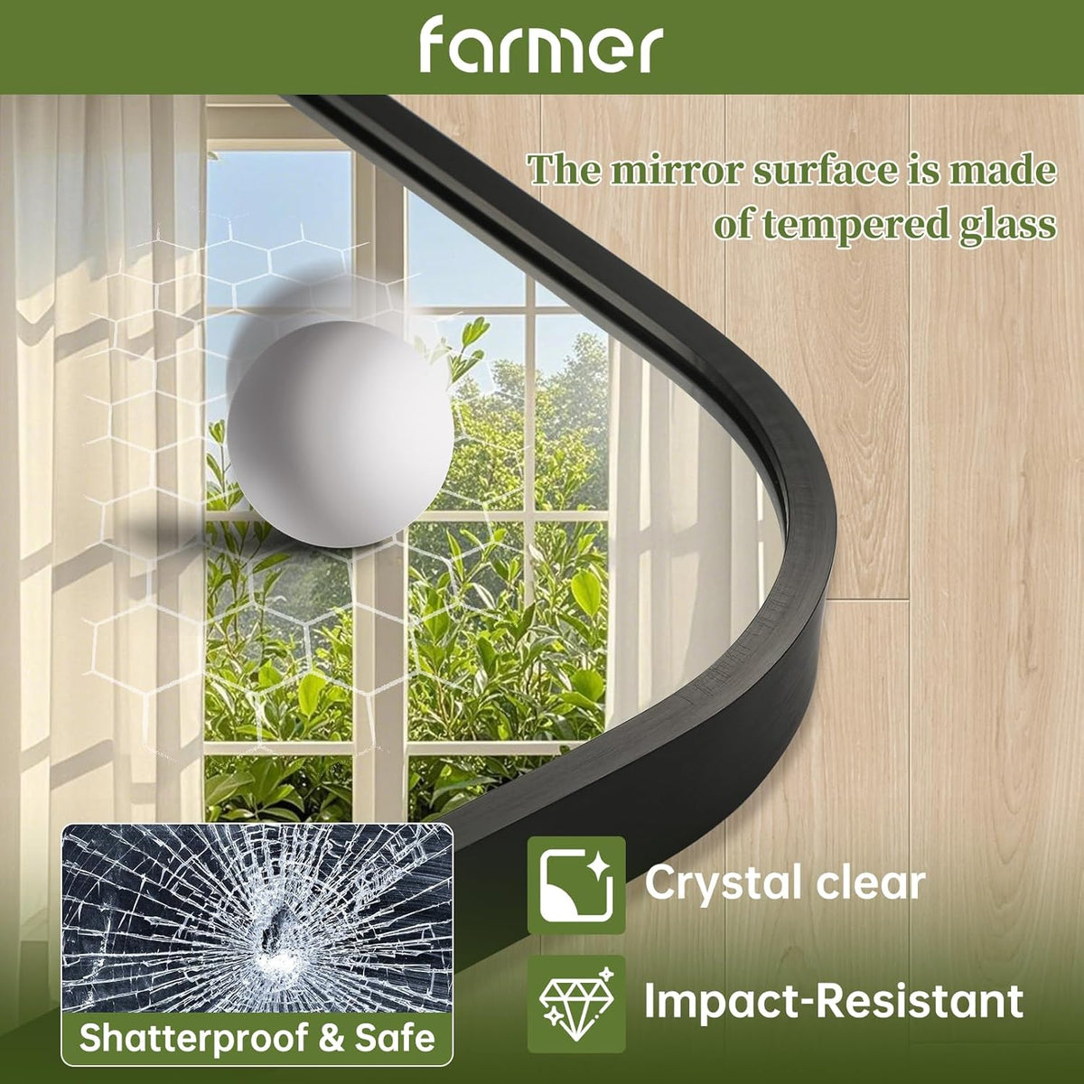 FARMER 24x32 Inch Black Bathroom Mirror, Rectangle Vanity Mirror, Brushed Mirrors for Wall, Metal Frame Hanging Mirror with Round Corner for Bedrooms, Entryways, Living Rooms, Horizontal/Vertical
