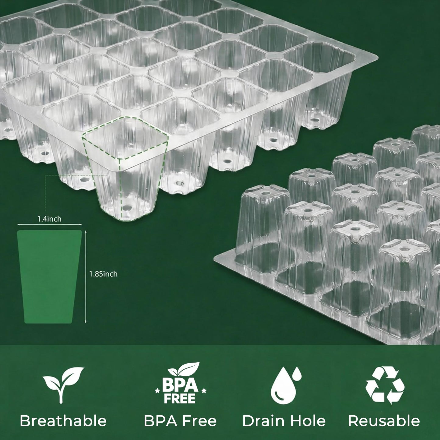 Gardzen 5 Pack BPA Free Seed Starter Tray Kit, 40 Cell Reusable Seedling Trays with Humidity Vented Domes and Base
