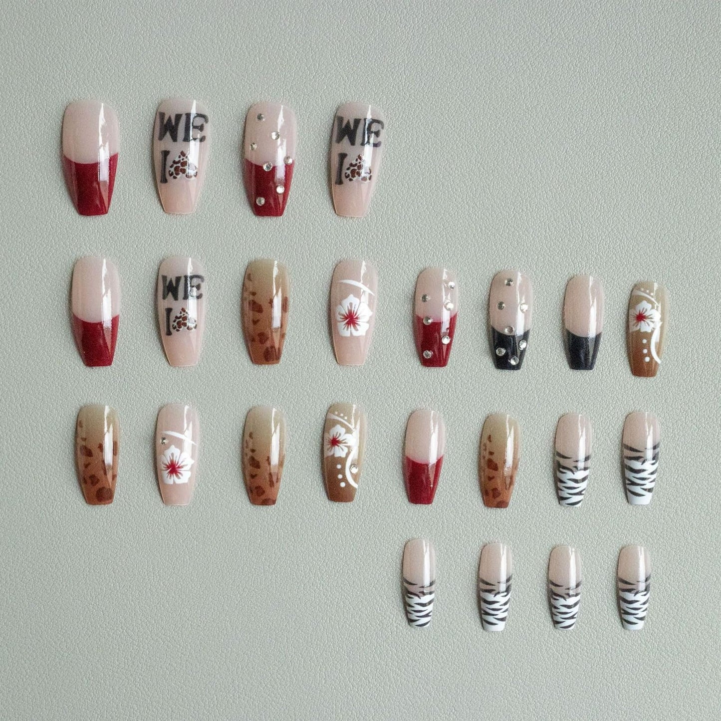 IMSOHOT Press on Nails Long Coffin Fake Nails Acrylic Glue on Nails Glossy Full Cover False Nails for Women DIY Manicure 24Pcs