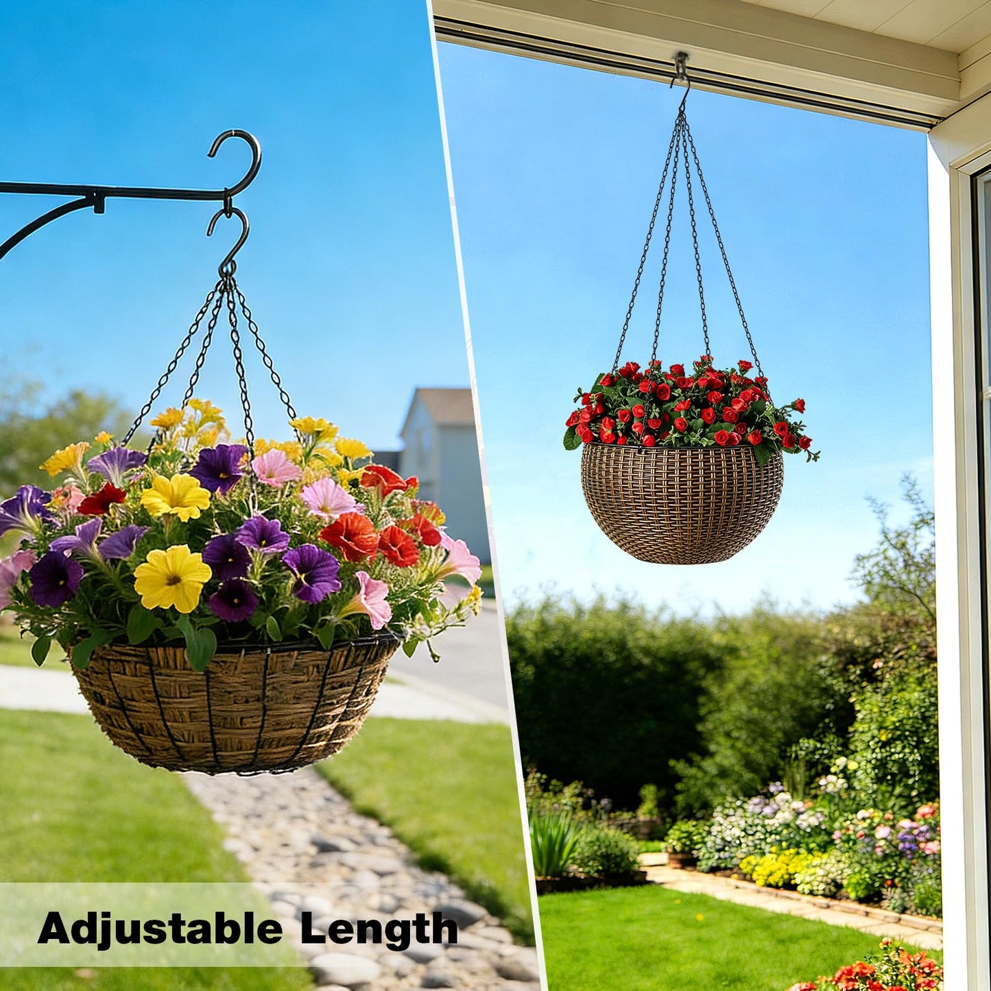 Geehouz 3 Pack 23 Inch Plant Hanger Chains with Hooks - Replacement Hanging Basket Chains for Flower Pots, Planters, Bird Feeders & Lanterns, Indoor/Outdoor Use (Black)