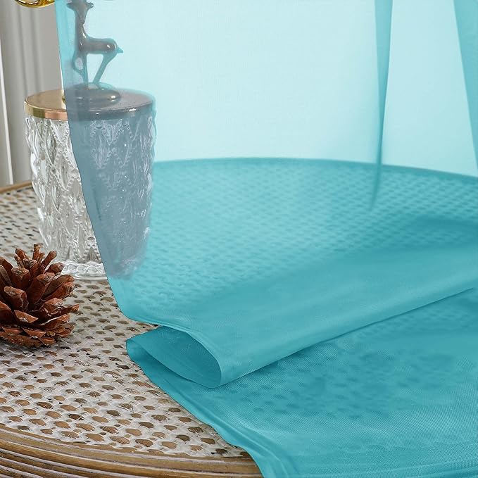 OVZME Turquoise Bedroom Curtains 2 Panel Sets 96 Inch Length, 59 Inch Extra Wide Light Filtering Voile Drapes Light Airy Window Drapes for Patio Door Living Room Bedroom Dining, 59Wx96L Inches