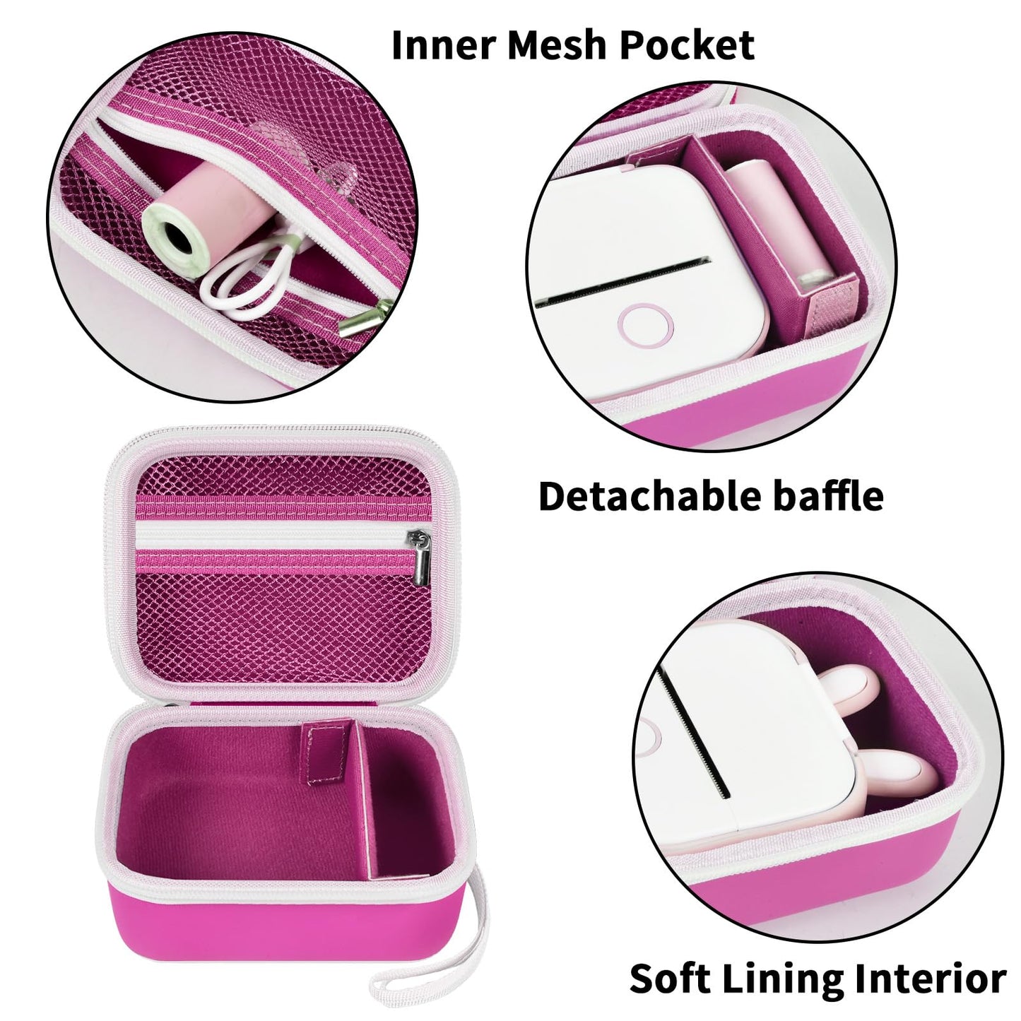ANKHOH Label Maker Case for Memoking T02/ for Phomemo M02/ M02S/ M02 Pro/ Q30S/ for Ponek Mini Pocket Printer, Portable Sticker Printer Storage Holder Organizer Bag Paper&USB Cables, Box Only (Rose)