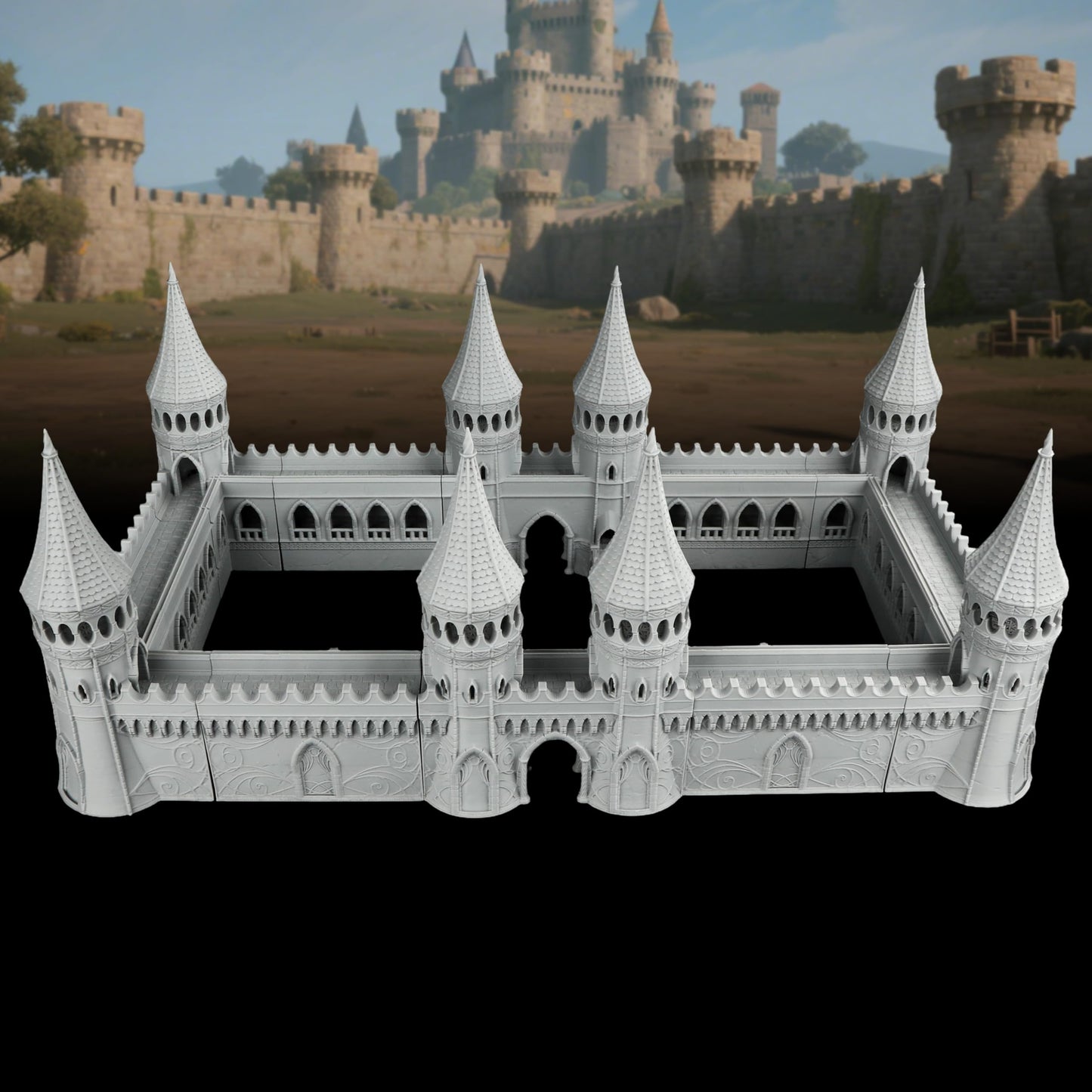 TTRPG Scenery Modular Epic Fortress - 25mm Scale Unpainted Dungeon Walls & Defense Towers, Massive RPG Terrain Set for Dungeon Masters & Wargame - City Walls Set (AF1104 A)