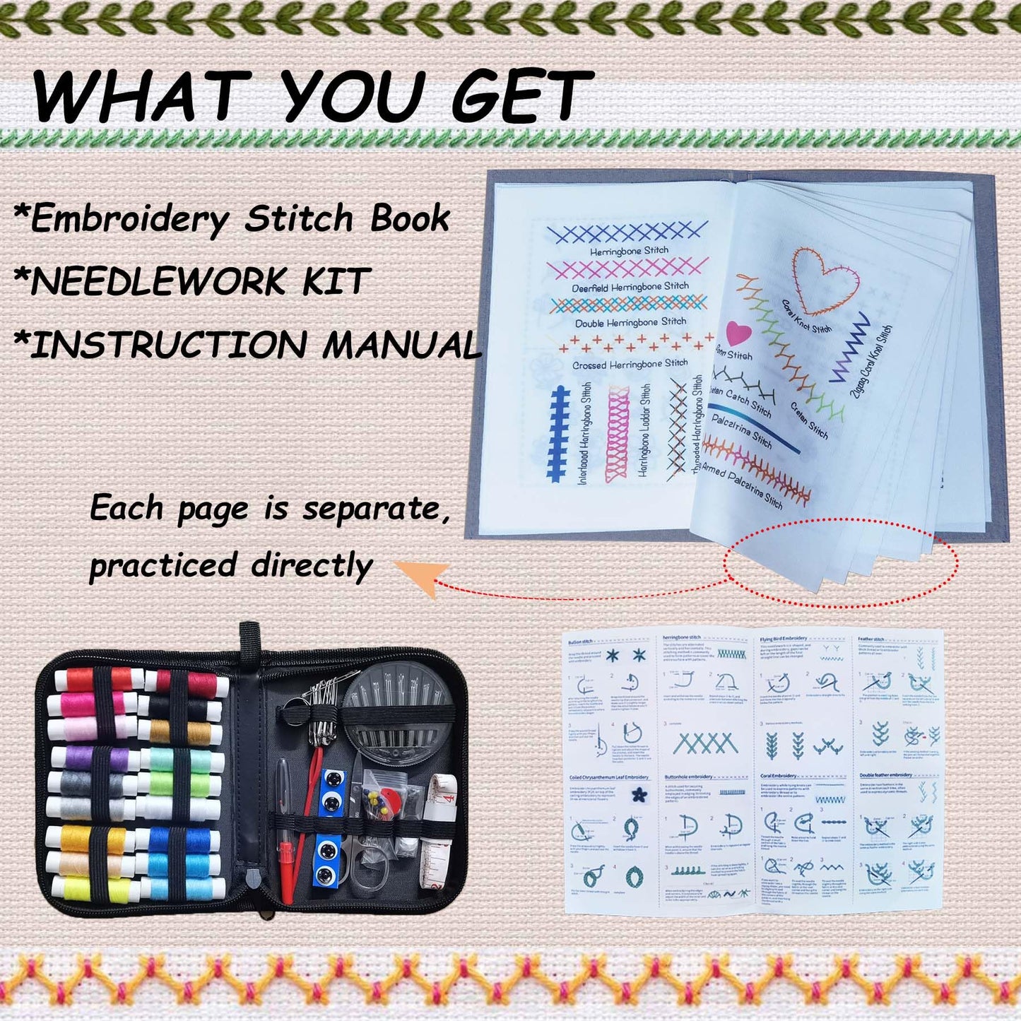 Embroidery Kit Stitch Book Large Size Cross Stitch Kits Embroidery Supplies for Adults Beginner