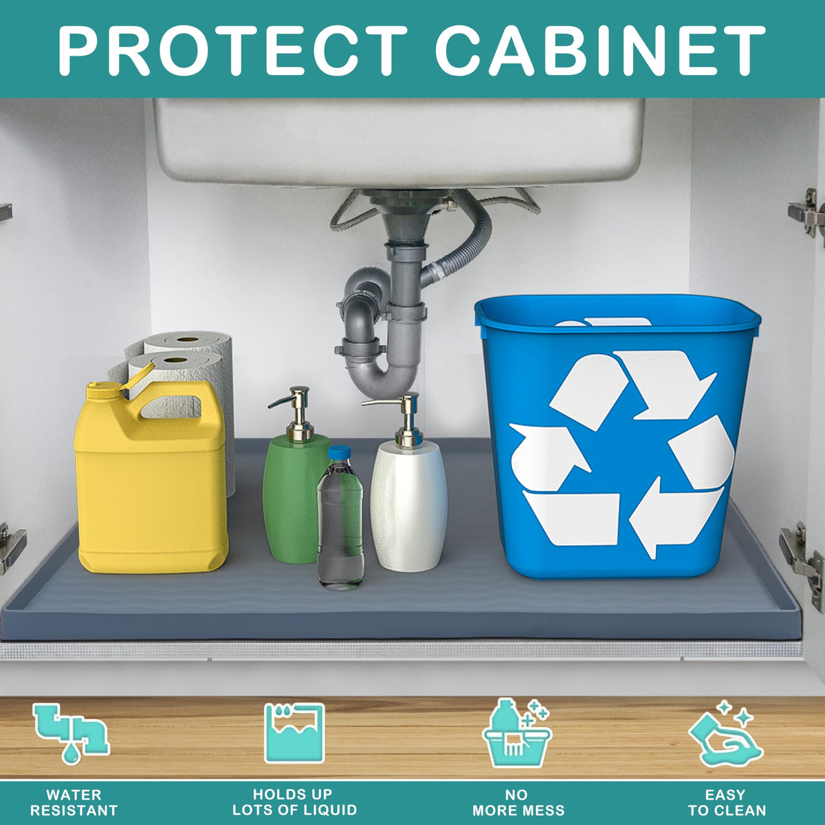 Waterproof Silicone Under Sink Mat 34'' x 22'' Shelf Liner for Kitchen and Bathroom (748 sq in)