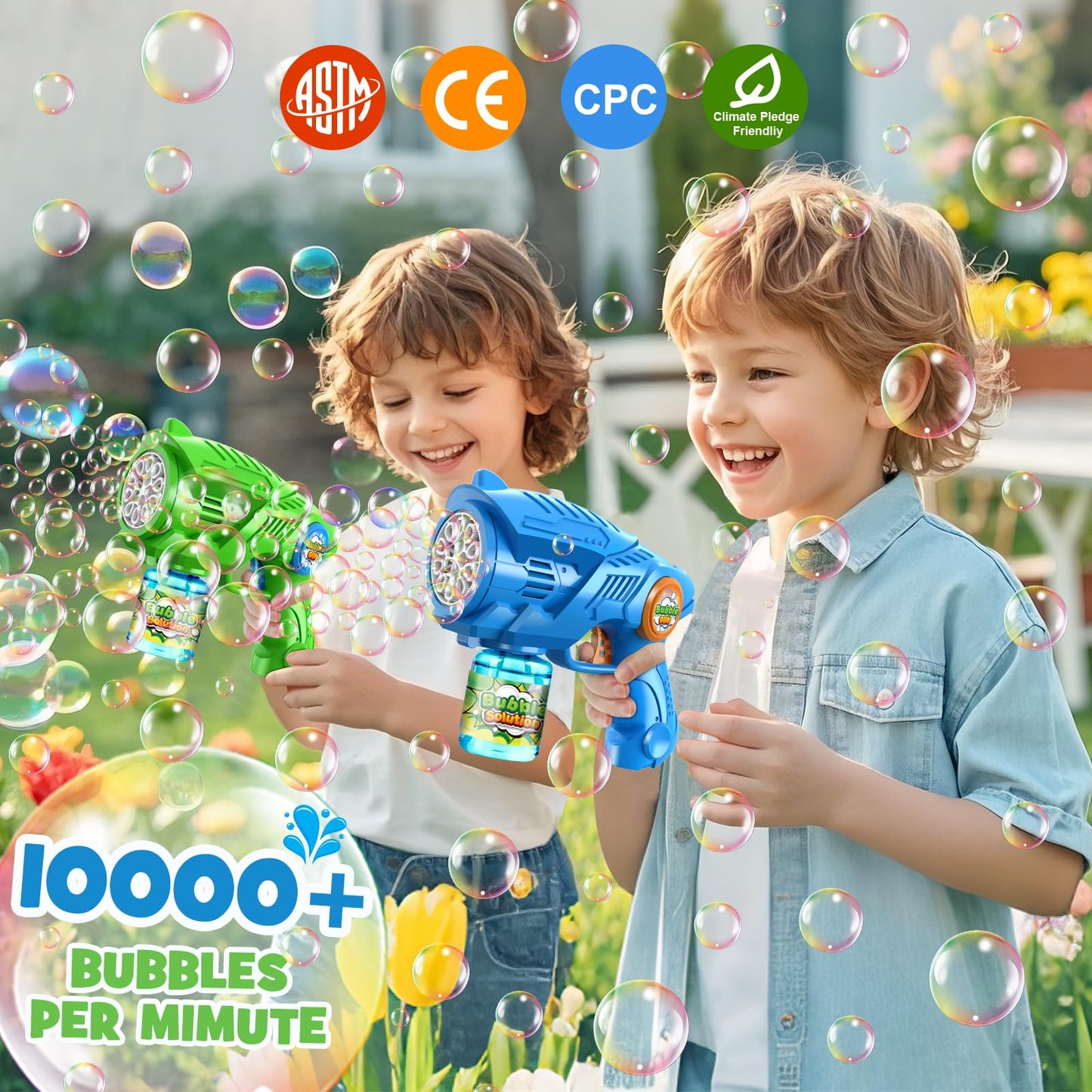Bubble Gun Machine for Kids 4-8: 2-Pack Automatic Bubble Guns with 2 Bottles Refill Solution - Summer Outdoor Toys Bubble Blaster Maker Blower for Easter Party