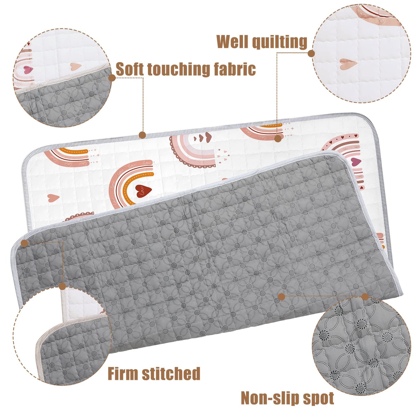 Funtery 43 x 43 Inch Boho Baby Play Mat Portable Crawling Washable Foldable Tummy Time Non Slip Baby Floor Large Playpen Mat for Infants Toddlers Floor Playpen Activity(Boho Rainbow)