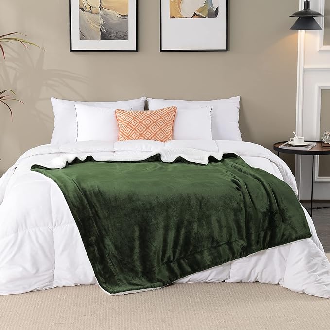 SOCHOW Sherpa Fleece Throw Blanket, Double-Sided Super Soft Luxurious Plush Blanket Twin Size 60 inchx80 inch, Olive Green
