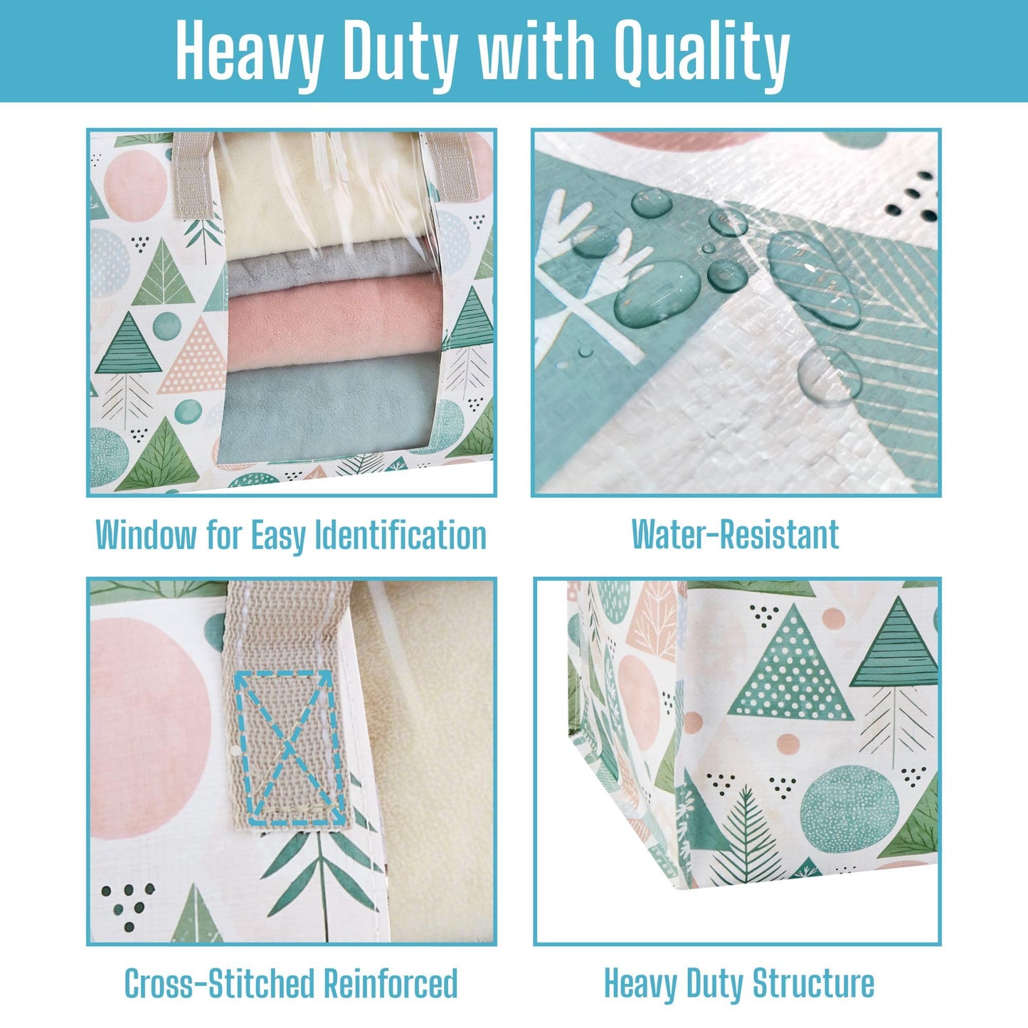VENO 4 Pack Moving Bags, Large Christmas Storage Bins with lids, Packing Supplies for College, Alternative to Moving Boxes, Foldable, Heavy-Duty Tote, Christmas Pattern (Pastel Forest, 4 Pack)