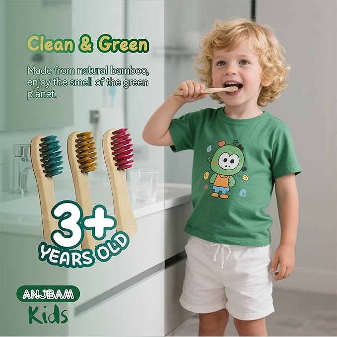 Children Bamboo Toothbrushes for 3 y+ Tots, BPA Free Bristles, Medium Soft, 6 PCS Bamboo Toothbrush for Dental Hygiene, Compostable and Sustainable, Ergonomic Wave-Shaped Handle