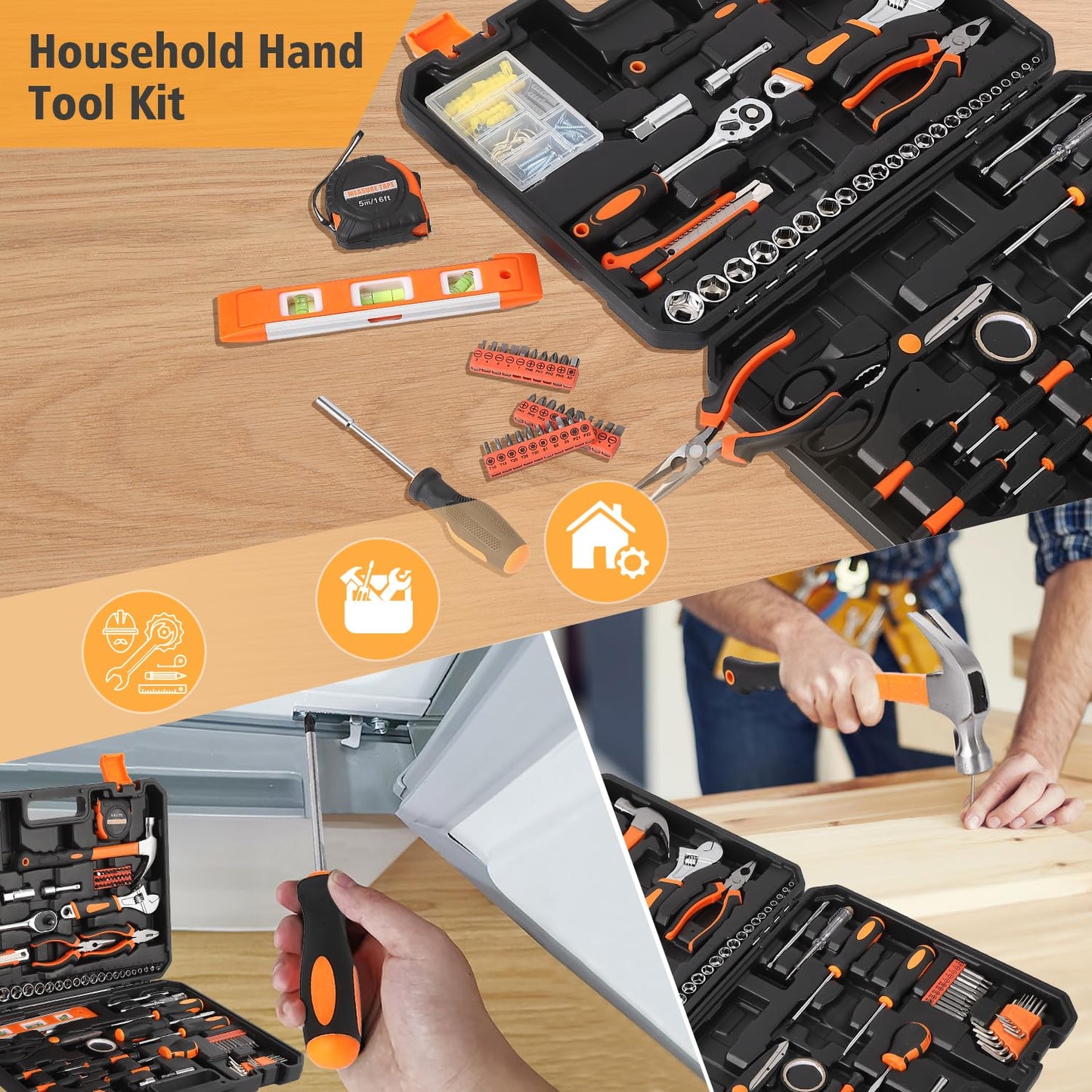 GarveeTech 247 Piece Tool Set, General Home/Auto Repair Tool Kit, Combination Package Mixed Tool Set Hand Tool Kit with Plastic Toolbox Storage Case