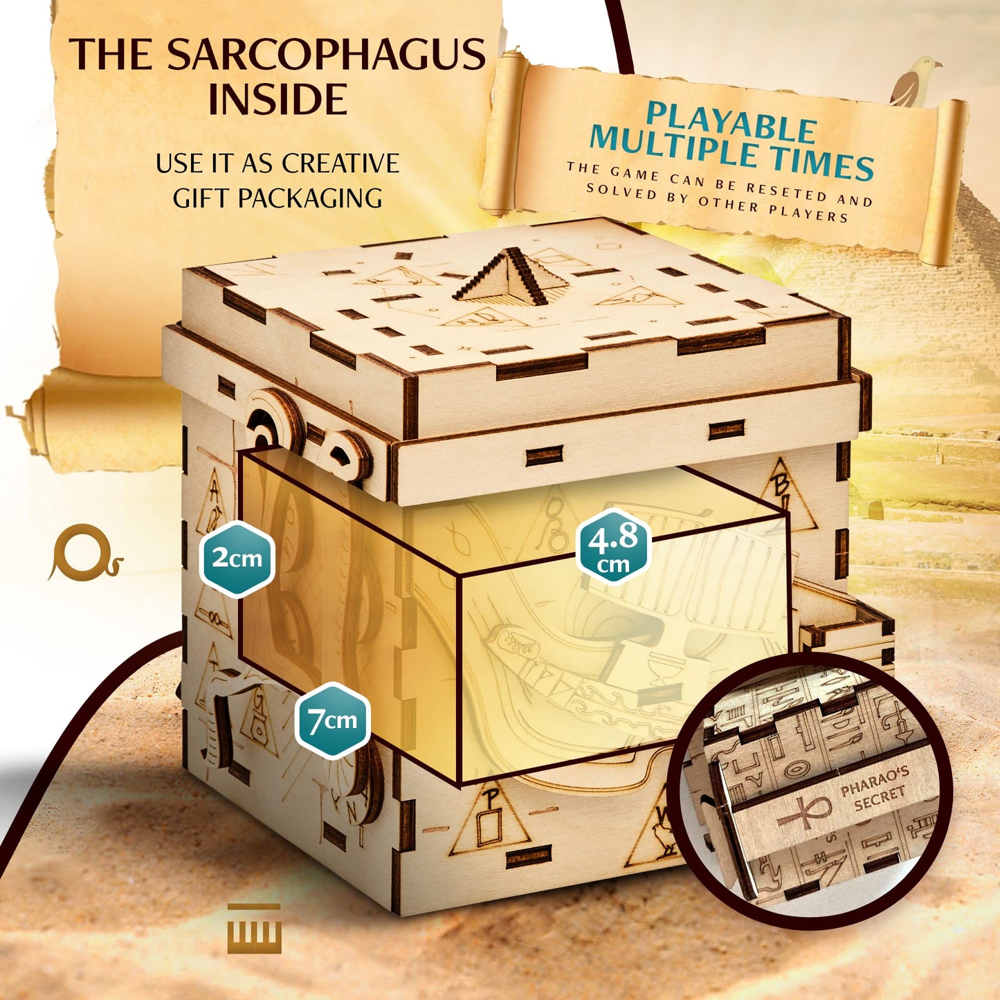 INSCAPE Pharaoh´s Secret Puzzle Box - Escape Room in A Box for Adults - Cluebox - Mind Puzzles for Adults - Puzzle Boxes with Hidden Compartments - Wooden Puzzle Box - Birthday Gift Gadget