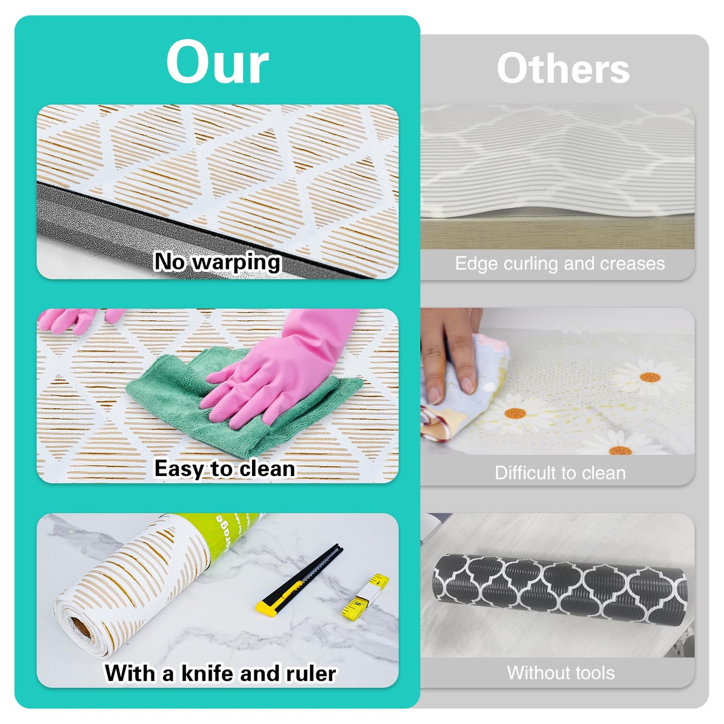 Drawer and Shelf Liner for Kitchen Cabinet,Non-Adhesive Cabinet Liner 12in x 20FT,Waterproof Shelf Paper Non-Slip Mats Cupboard Liners Contact Protect Dresser/Shelves/Table-Brown Stripes