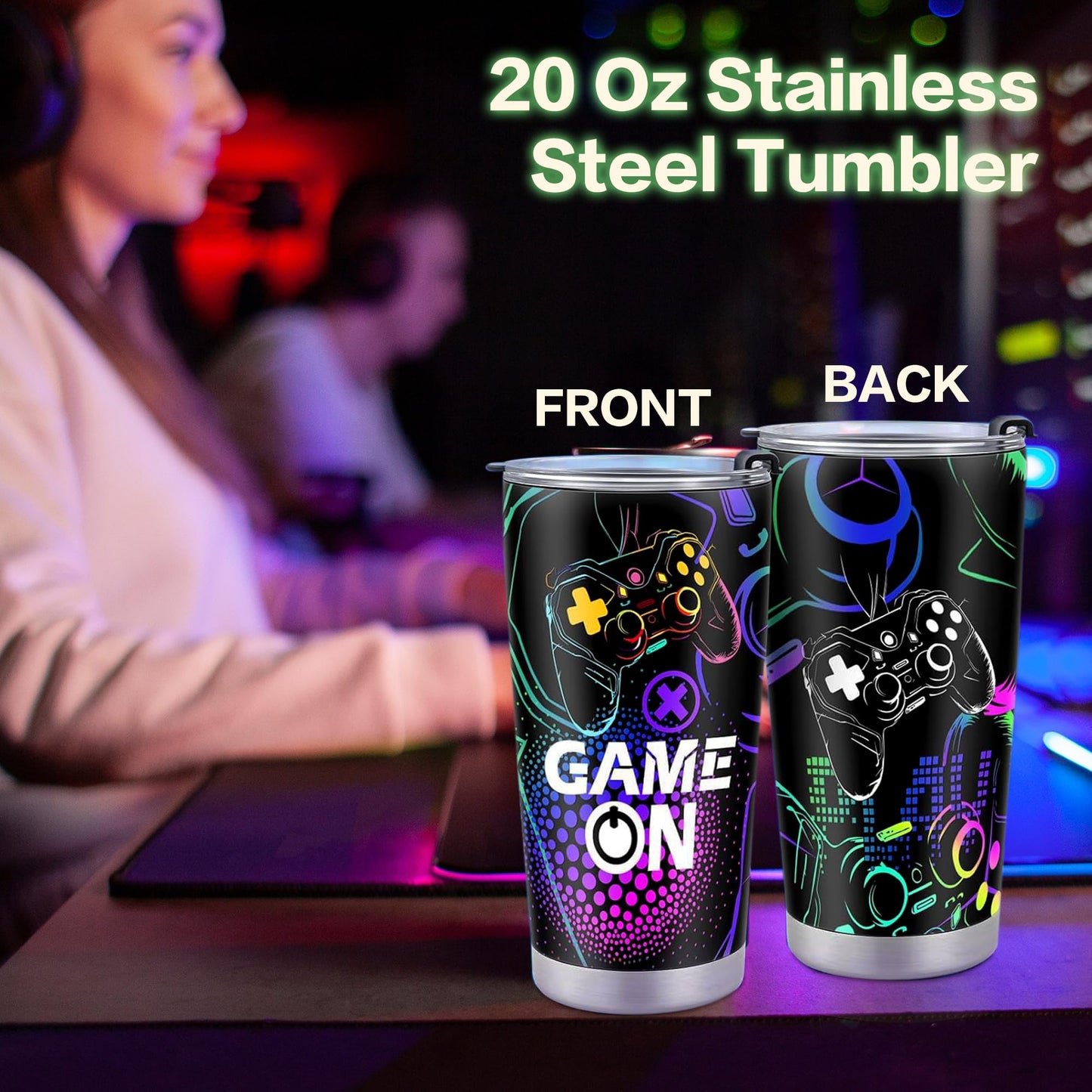 Guguden 8 PCS Easter Basket Stuffers Gamer Gifts for Men,Easter Gift Ideas Gaming Gift Box for Boyfriend Teens Dad Brother, Cool Gaming Stuff Accessories, Video Game Things Tumbler Keychain Socks