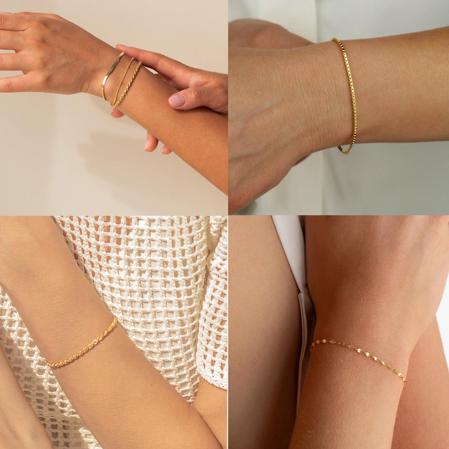 Amicon 14K Gold Plated Bracelets Set for Women – 7Pcs Dainty Stackable Tarnish-Resistant Paperclip Chain Jewelry Gift
