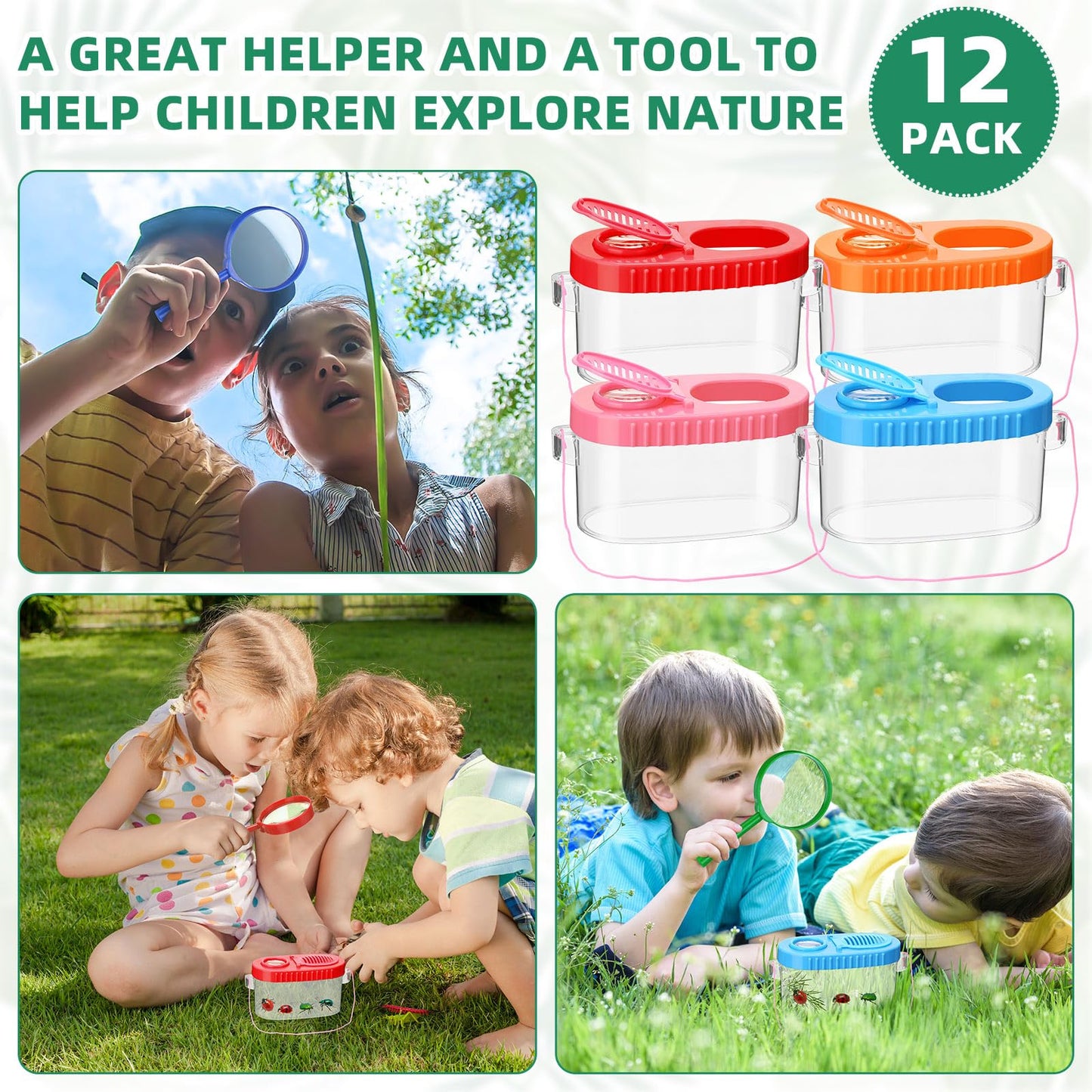 Halloscume 12 Pcs Insect Bug Viewer for Kids Explorer Outdoor Set Bug Catcher Containers for Insects Magnifying Insect Box Observation Kit for Science Nature Exploration Collecting