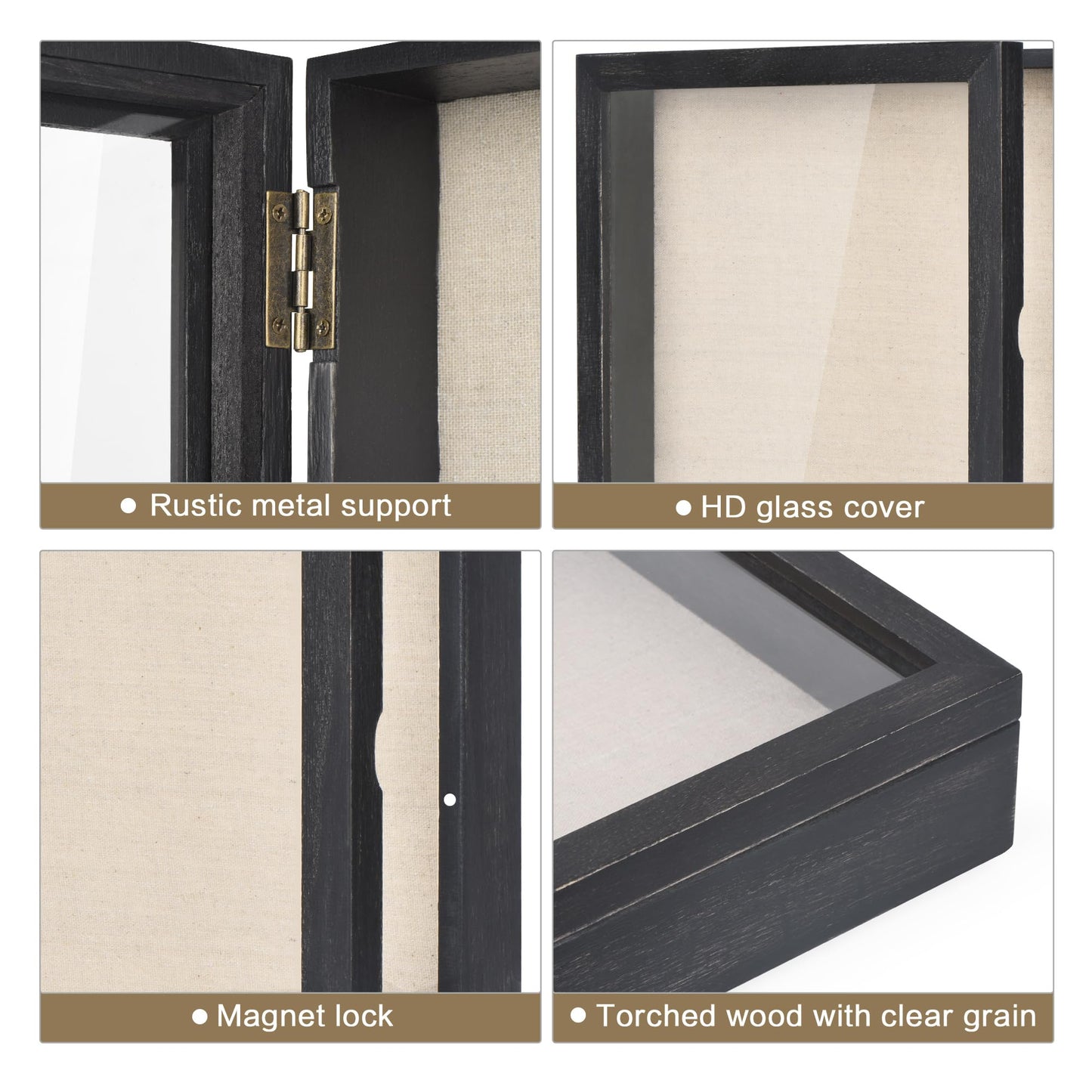 Love-KANKEI Shadow Box Frame 8x10 Shadow Box Display Case with Linen Back Memorabilia Awards Medals Photos Memory Box Gift Rustic Black