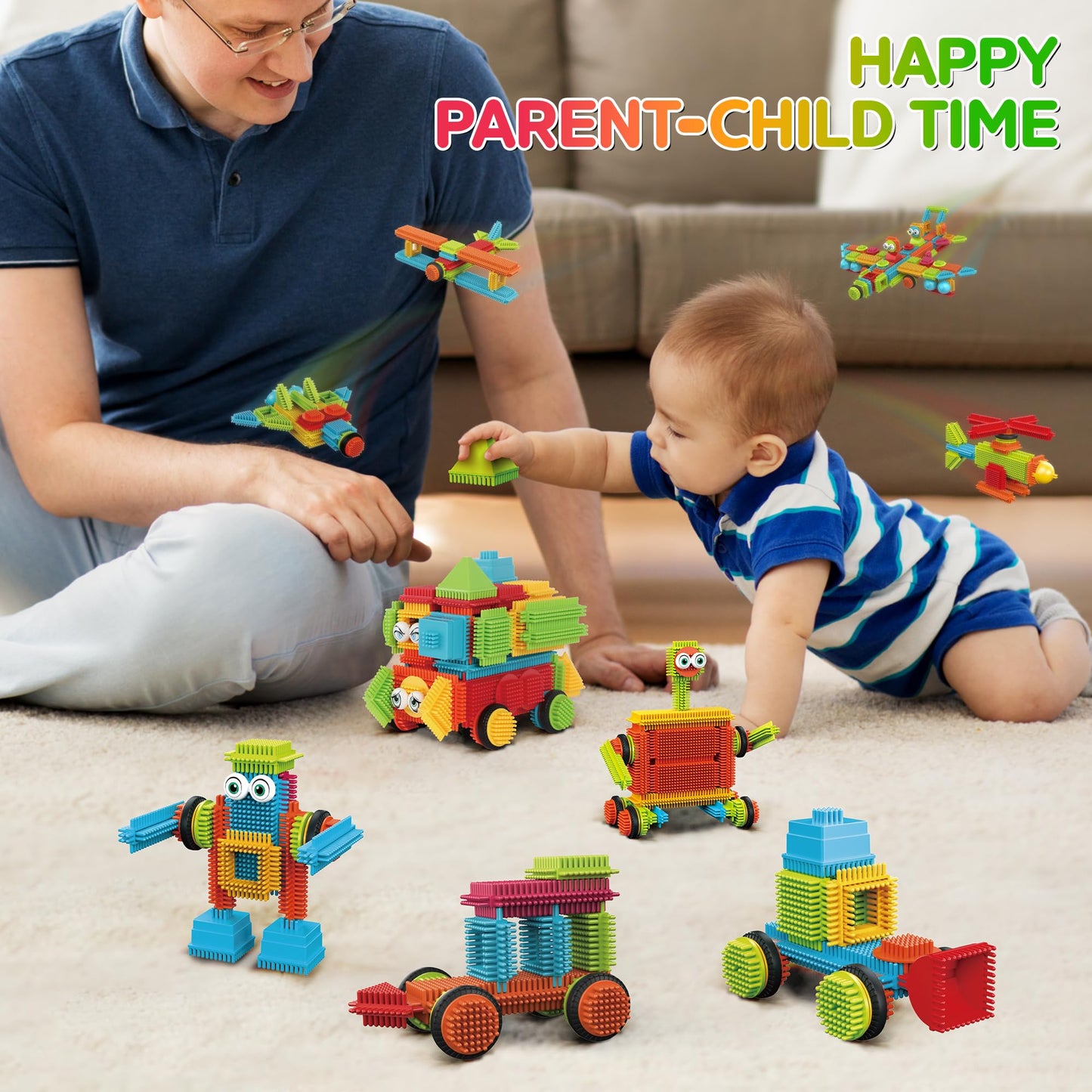 Contixo 144 pcs Bristle Shape 3D STEM Building Toys, Construction Learning Stacking Educational Block, Creativity Beyond Imagination, Inspirational, Safe & Durable, Recreational Toy for Kids Ages 3-8