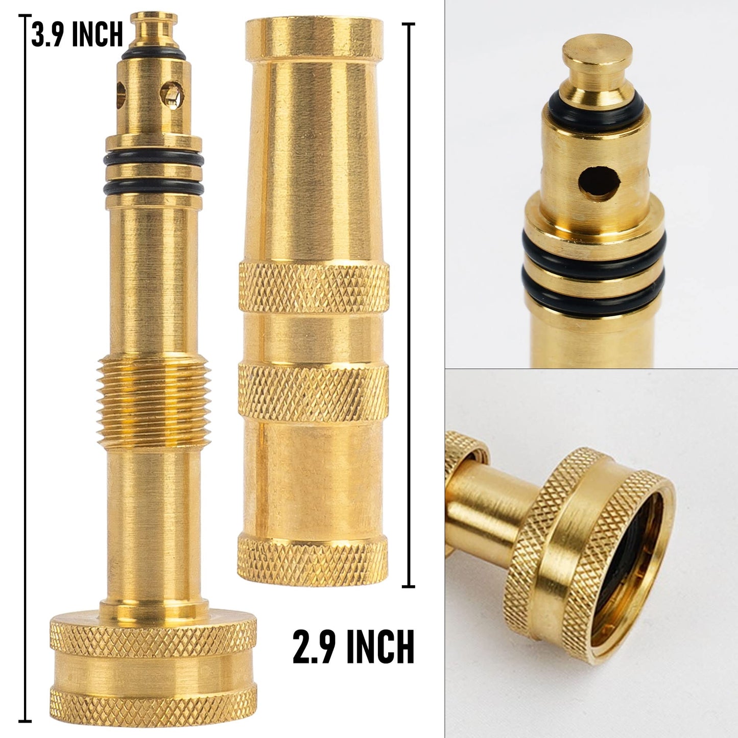 Hourleey Adjustable Twist Hose Nozzle, 4" Heavy-Duty Brass Hose Nozzle with 8 Garden Hose Rubber Washers (4 Pack)