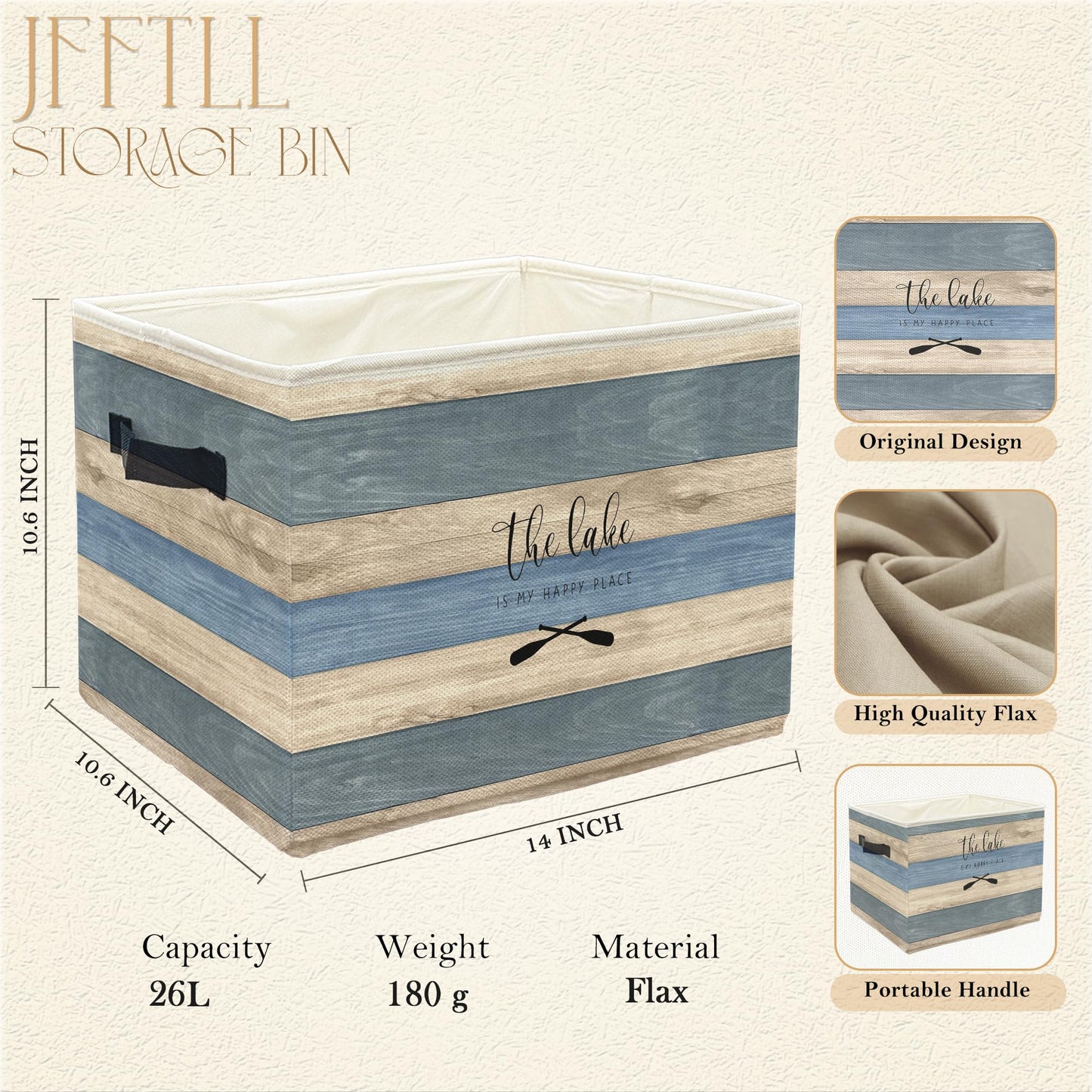 JFFTLL Lake House Storage Bins with Handles, Gifts for Lakes Lovers, the Lake Is My Happy Place Collapsible Laundry Basket Storage Box for Home Bedroom Bathroom Clothes Toys Books