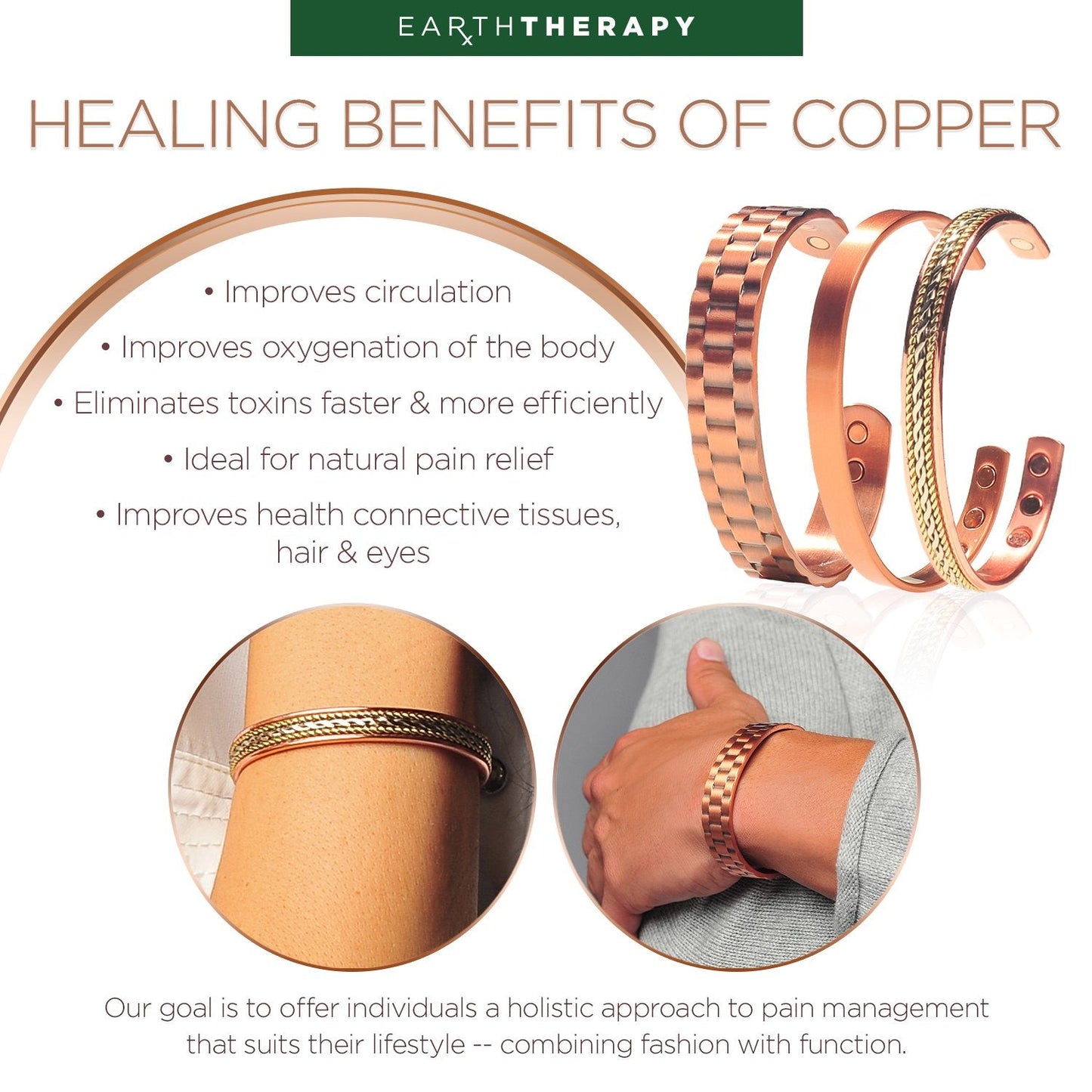 Earth Therapy - The Original 100% Pure Copper Minimalist Bracelet with Ultra Strength Magnets - 3 Cuff Value Set - Unisex - Adjustable