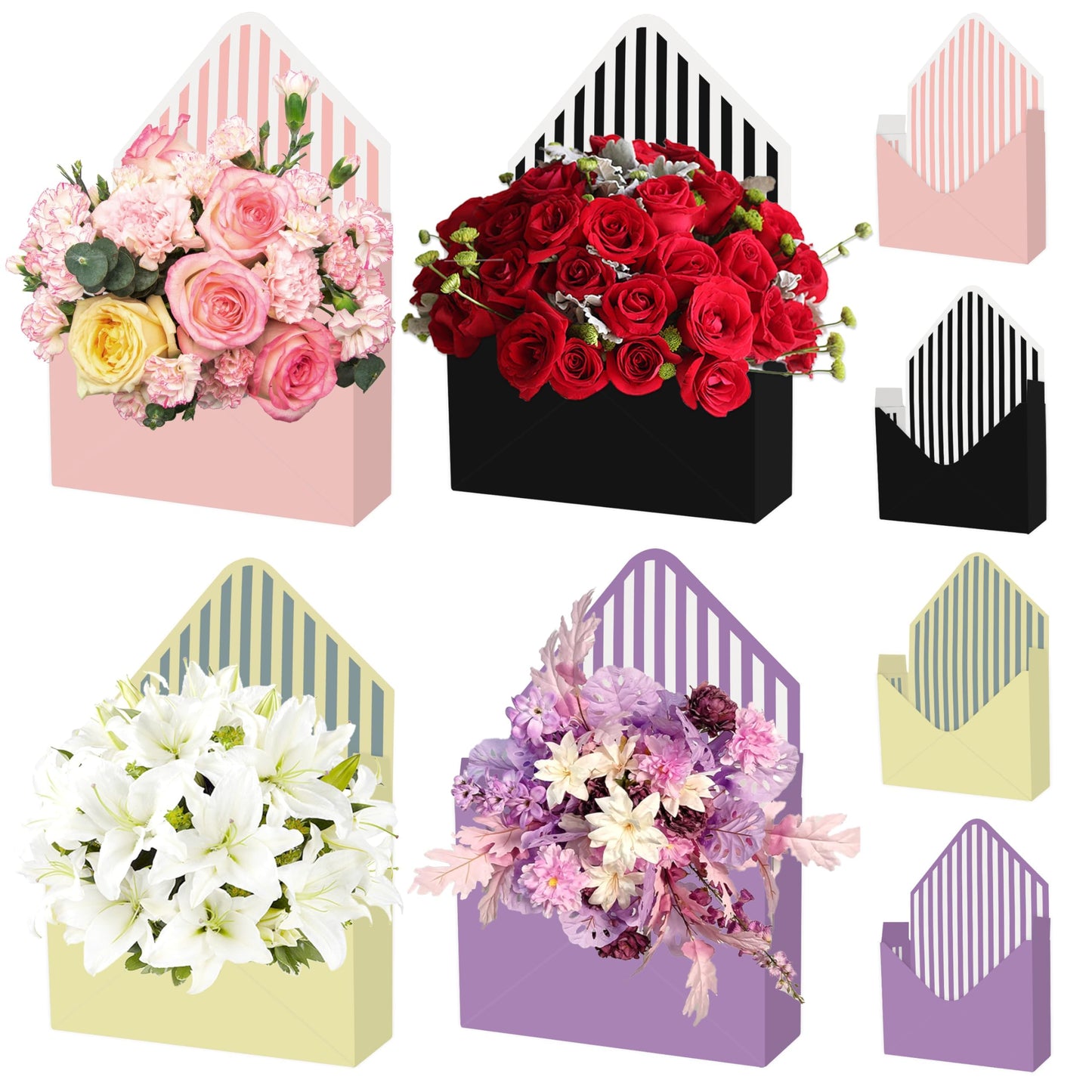 4 Pcs Mother's Day Florist Bouquet Envelope Boxes Mixed Style Flower Bouquet Packaging Gift Paper Boxes Gift Wrapping Envelope Box Flower Bags for Valentines Wedding Birthday Party Supplies(Striped)