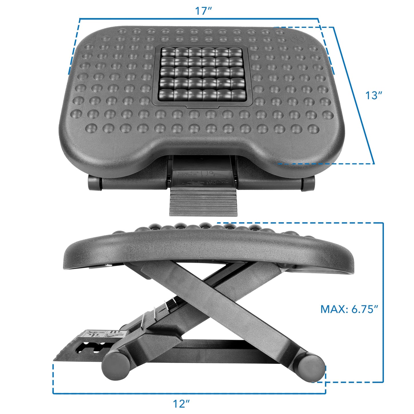 Mount-It! Ergonomic Under Desk Footrest with Massage Rollers, Adjustable Height & 30° Tilt Foot Rest Under Desk (4.25"–6.75"), Office Foot Stool with Non Slip Surface
