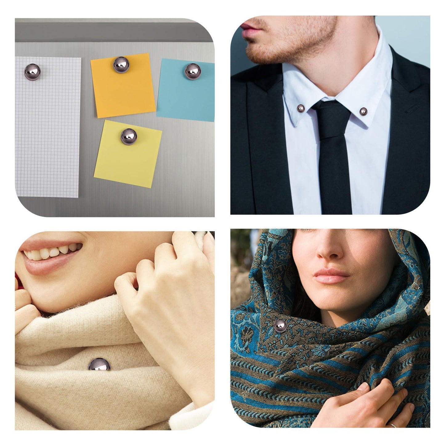 8pcs Strong Magnetic Hijab Pins - Multi-Purpose No-Snag Buttons, Scarf Clasp, Pinless Brooch for Women's Clothing (Silver)