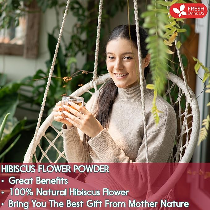 FreshDrinkUS, Premium 16oz Hibiscus Flower Powder, 100% Natural and Pure from Hibiscus Flowers, Natural Food Coloring, Hibiscus Flowers Tea, No Additives, No Gluten, No Sugar, Vegan