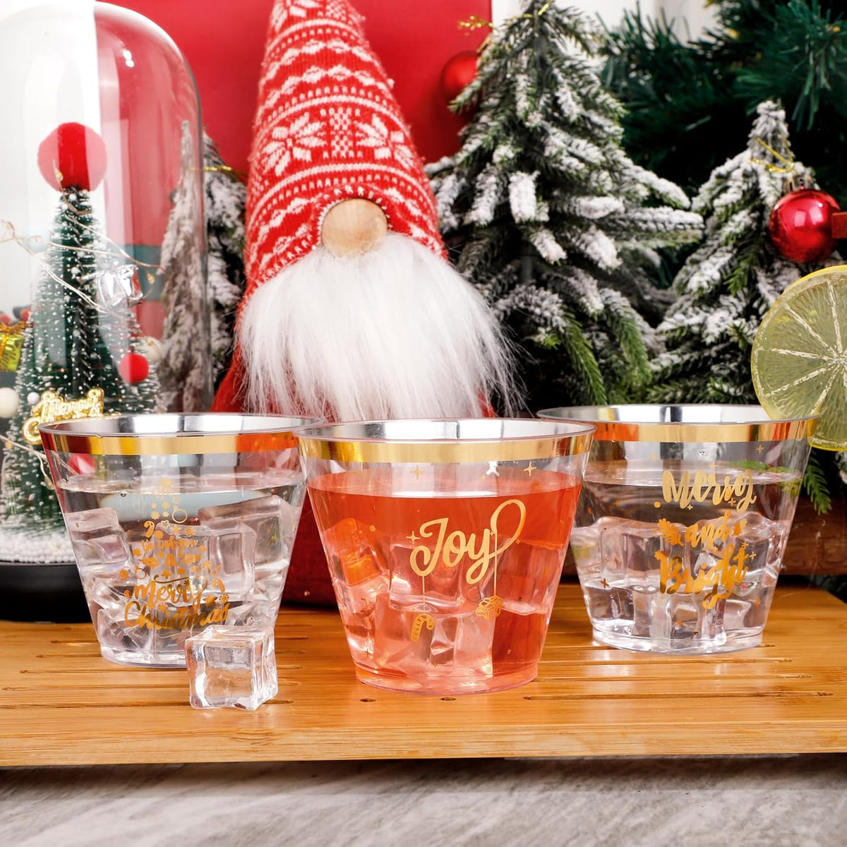 I00000 60 Pcs 9 oz Christmas Plastic Cups - Merry Christmas Party Cups - Gold Disposable Cups for Party Decoration - Cups Party Supply Drinkwear for Beer/Beverage/Snacks