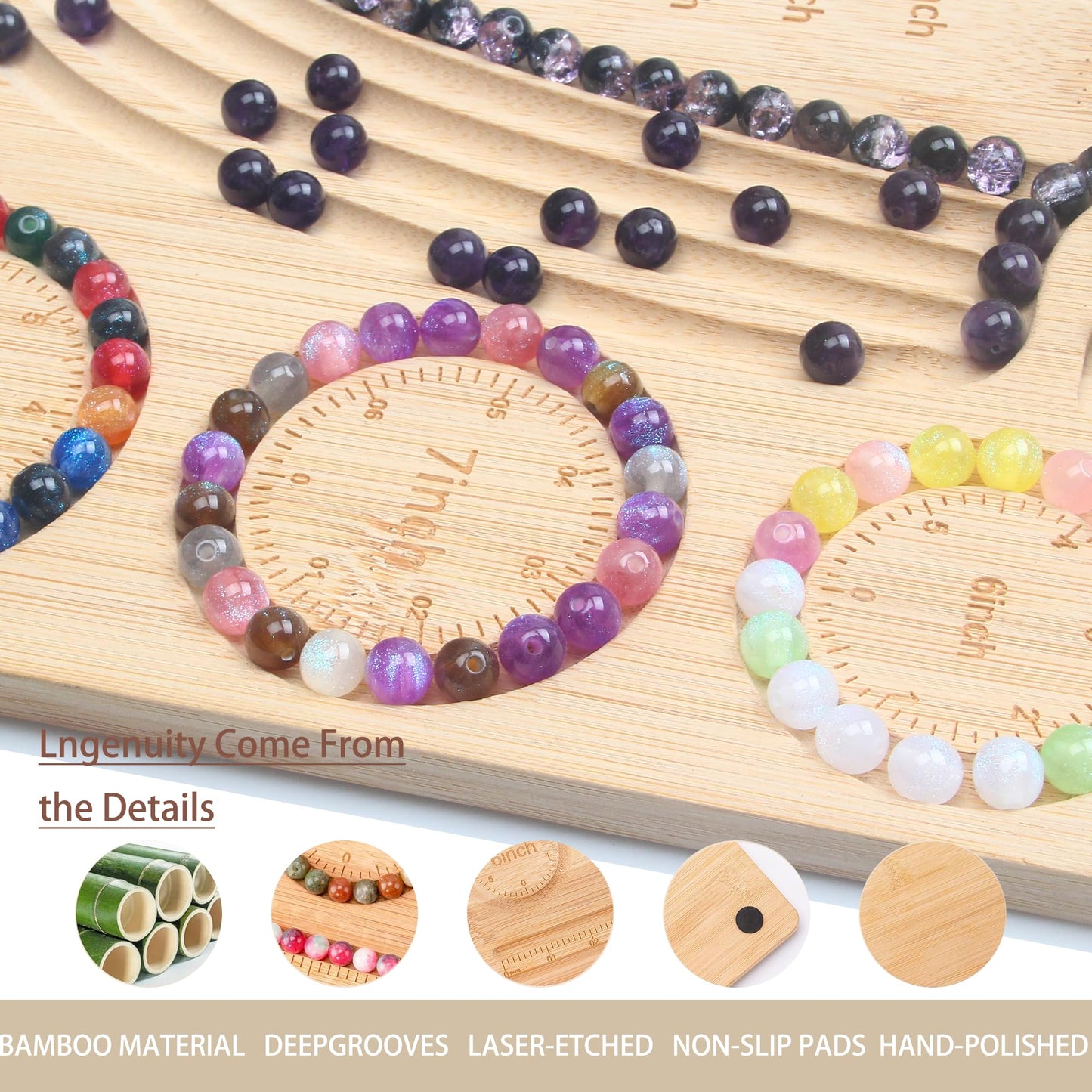 Bead Board for Jewelry Making, Bamboo Beading Tray Design Mat for Necklaces, Bracelets, and Crafts. Portable Bracelet Sizer Jewelry Making Supplies