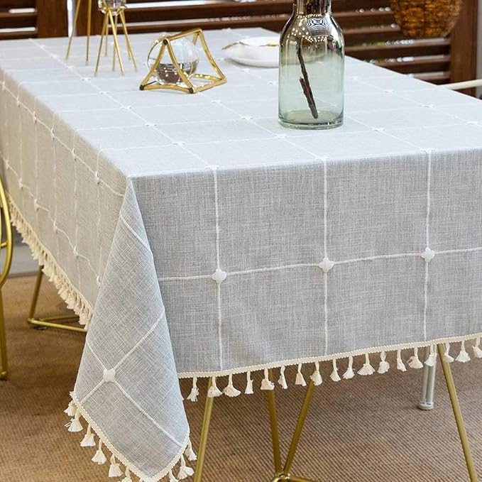 Deep Dream Tablecloths, Embroidered Waterproof Table Cloth Cotton Linen Wrinkle Free Anti-Fading Table Cover Decoration for Kitchen Dinning Party Christmas, 55 x 120 Inch - Gray