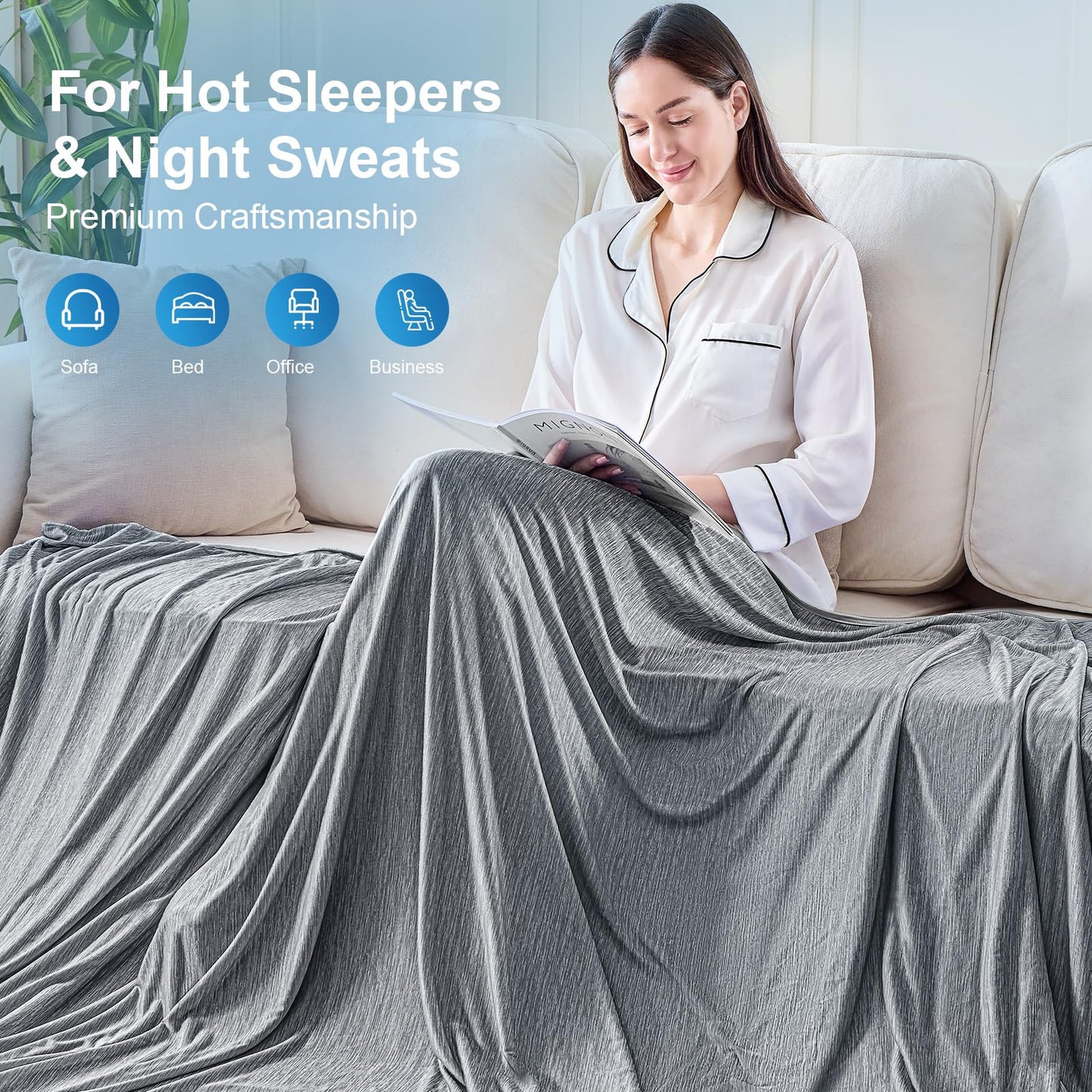 KMUSET Cooling Blanket Twin (60"x80"), Double Sided Summer Cooling Blankets for Hot Sleepers & Night Sweats, Cool Lightweight Blanket for Dorm Room Essentials, Picnic, Gifts for Women Light Grey
